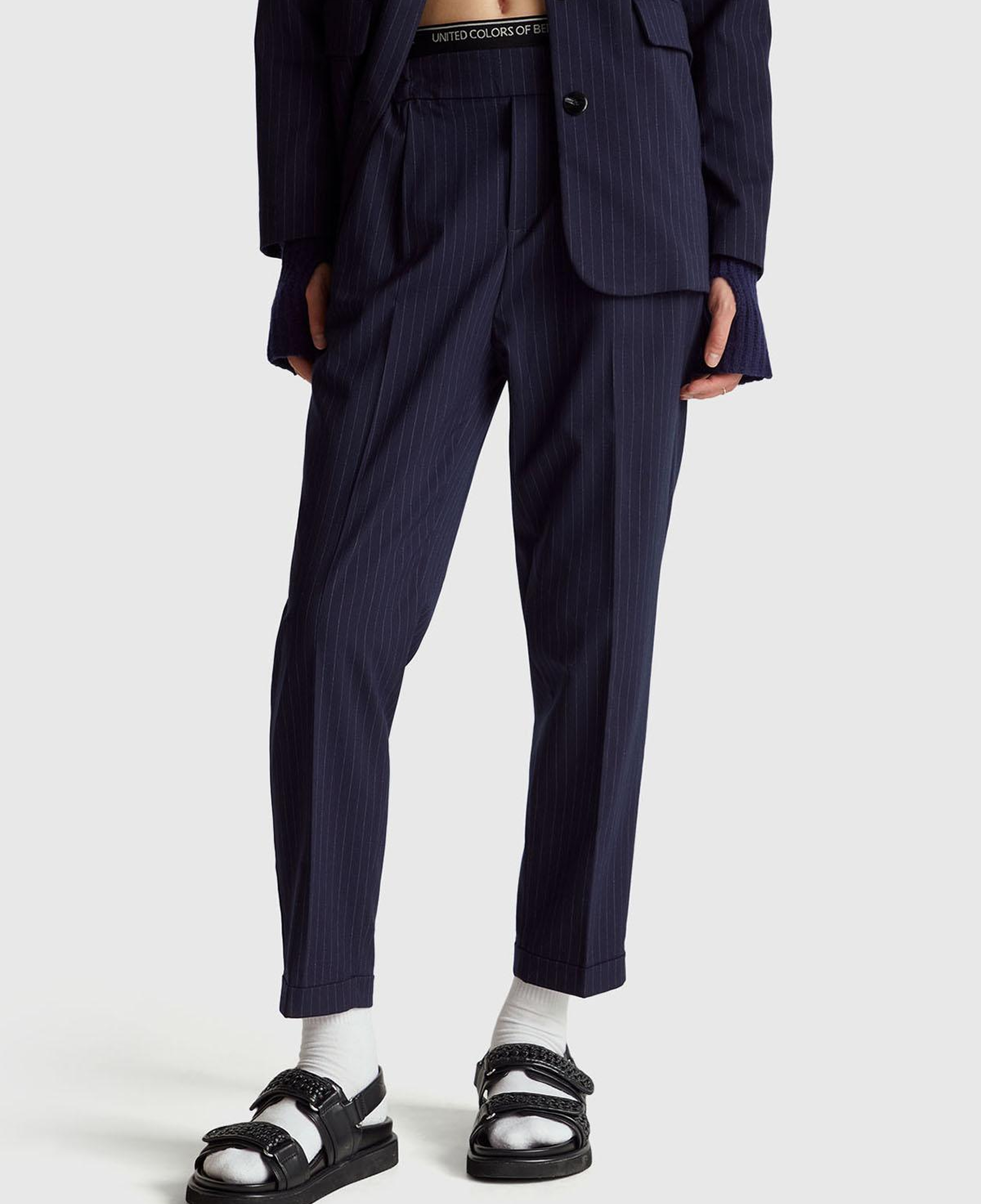 Kadın Lacivert Viskoz Karışımlı Paçası Katlamalı Jogger Pantolon