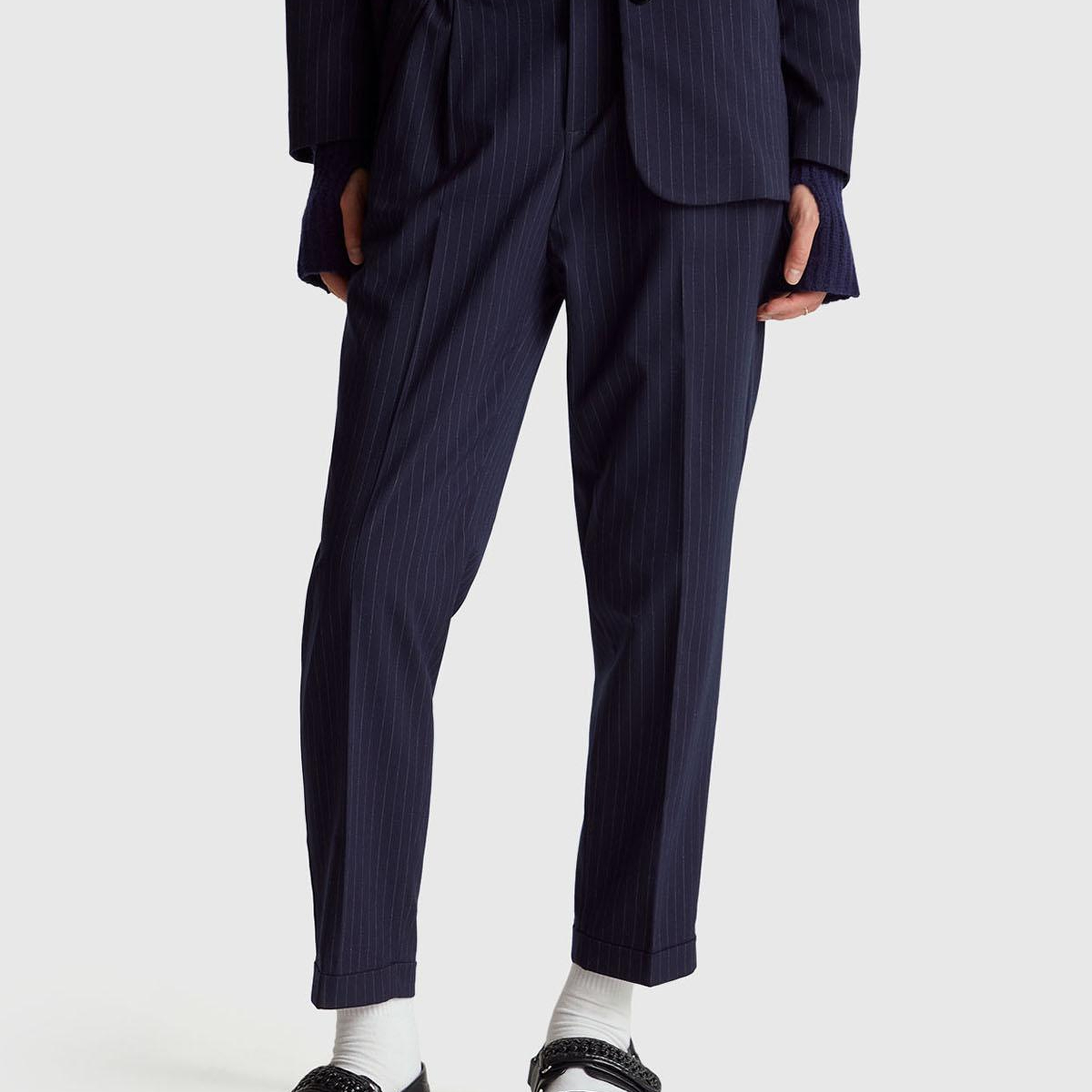 Kadın Lacivert Viskoz Karışımlı Paçası Katlamalı Jogger Pantolon