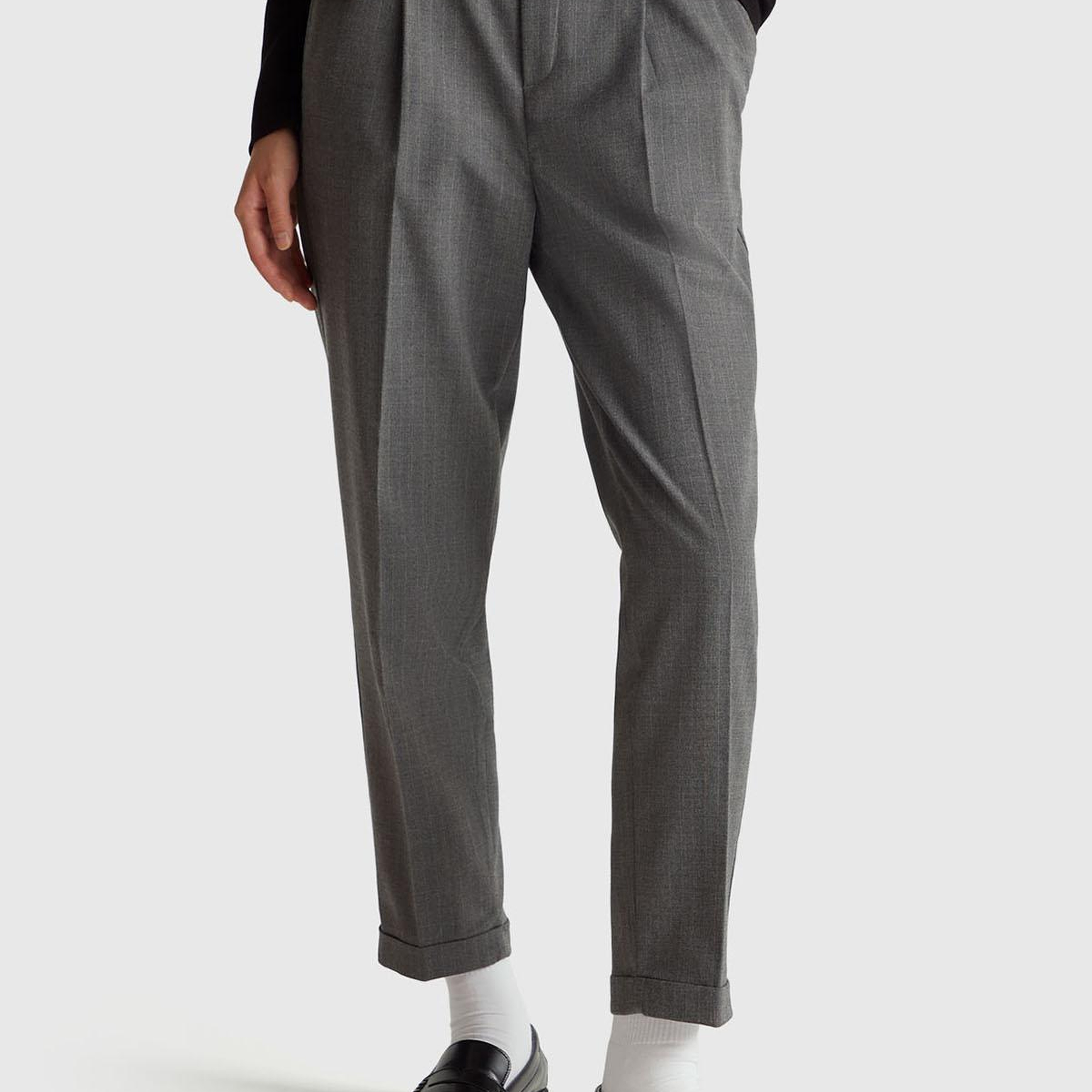 Kadın Gri Viskoz Karışımlı Paçası Katlamalı Jogger Pantolon