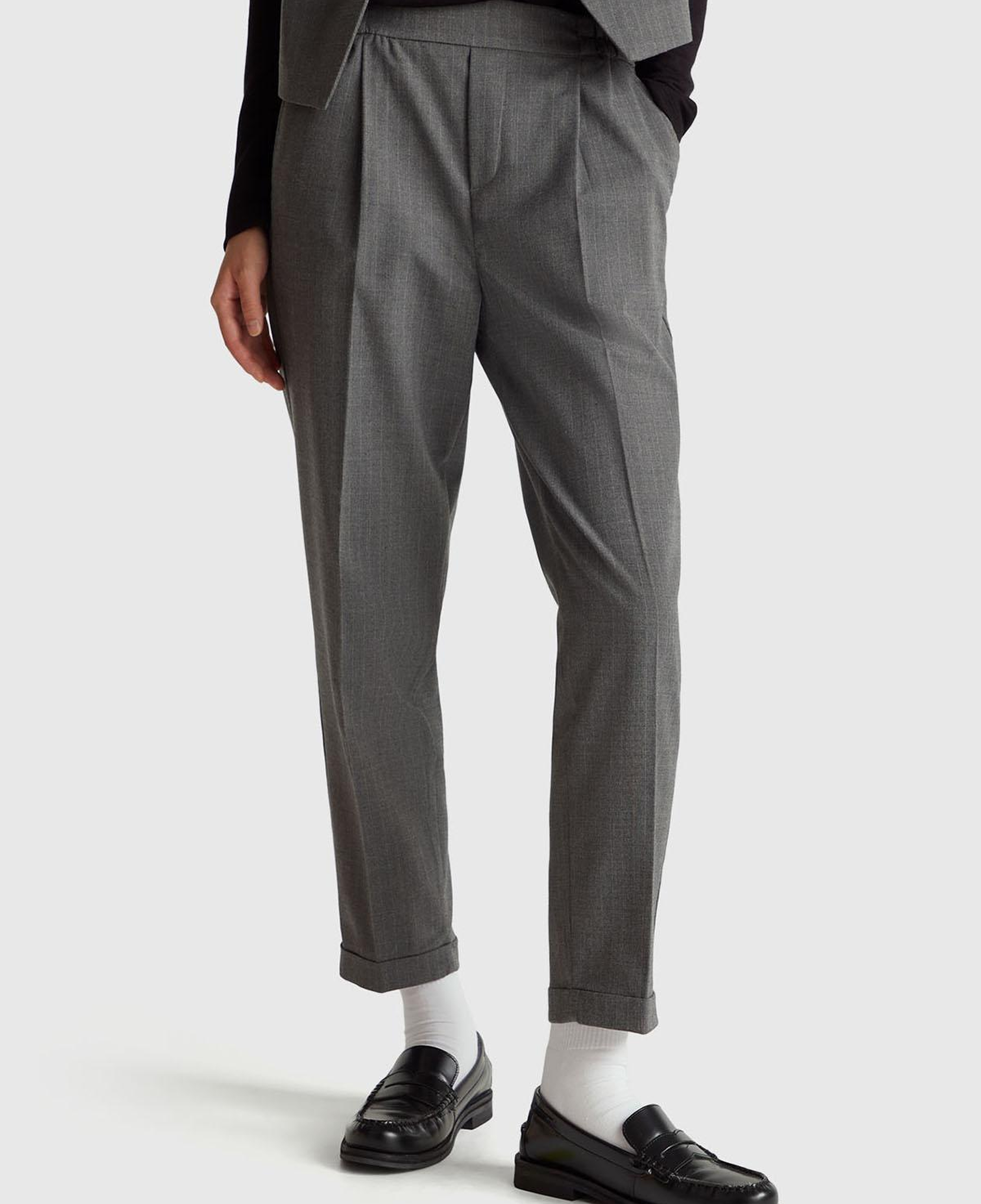 Kadın Gri Viskoz Karışımlı Paçası Katlamalı Jogger Pantolon