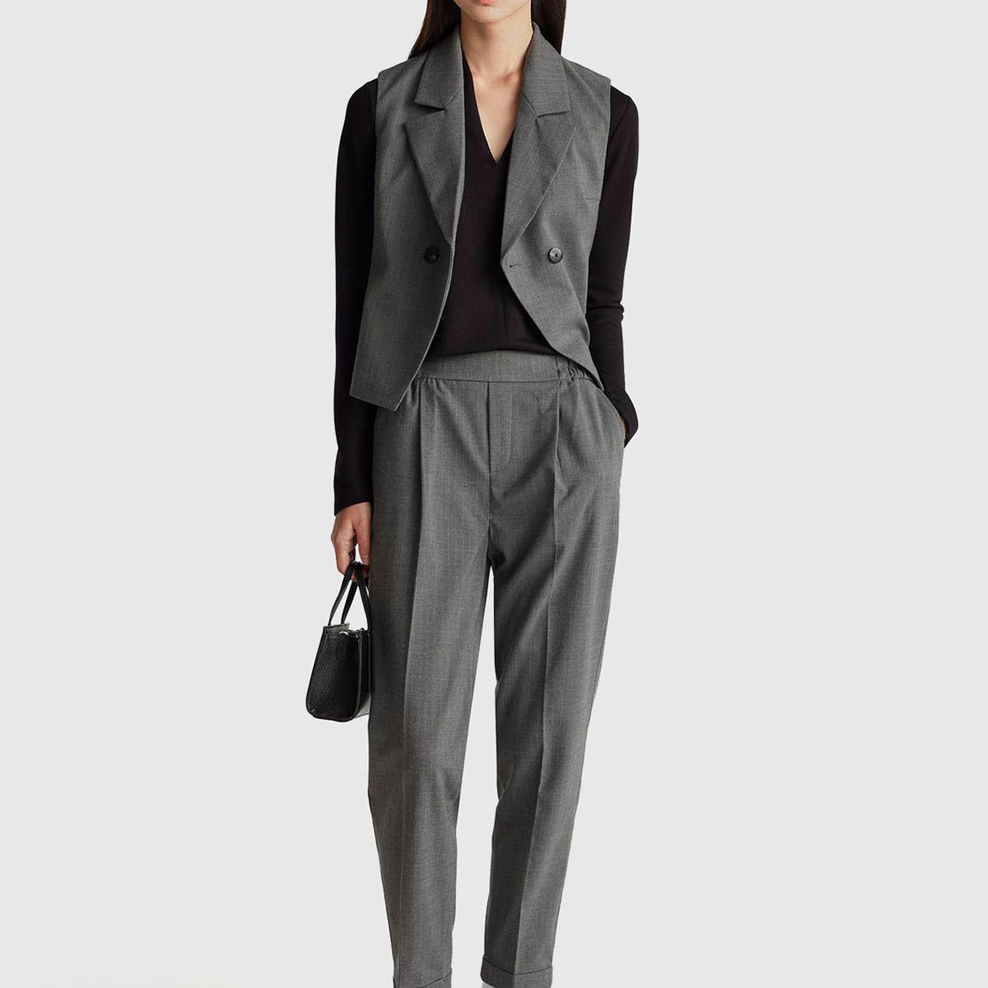 Kadın Gri Viskoz Karışımlı Paçası Katlamalı Jogger Pantolon