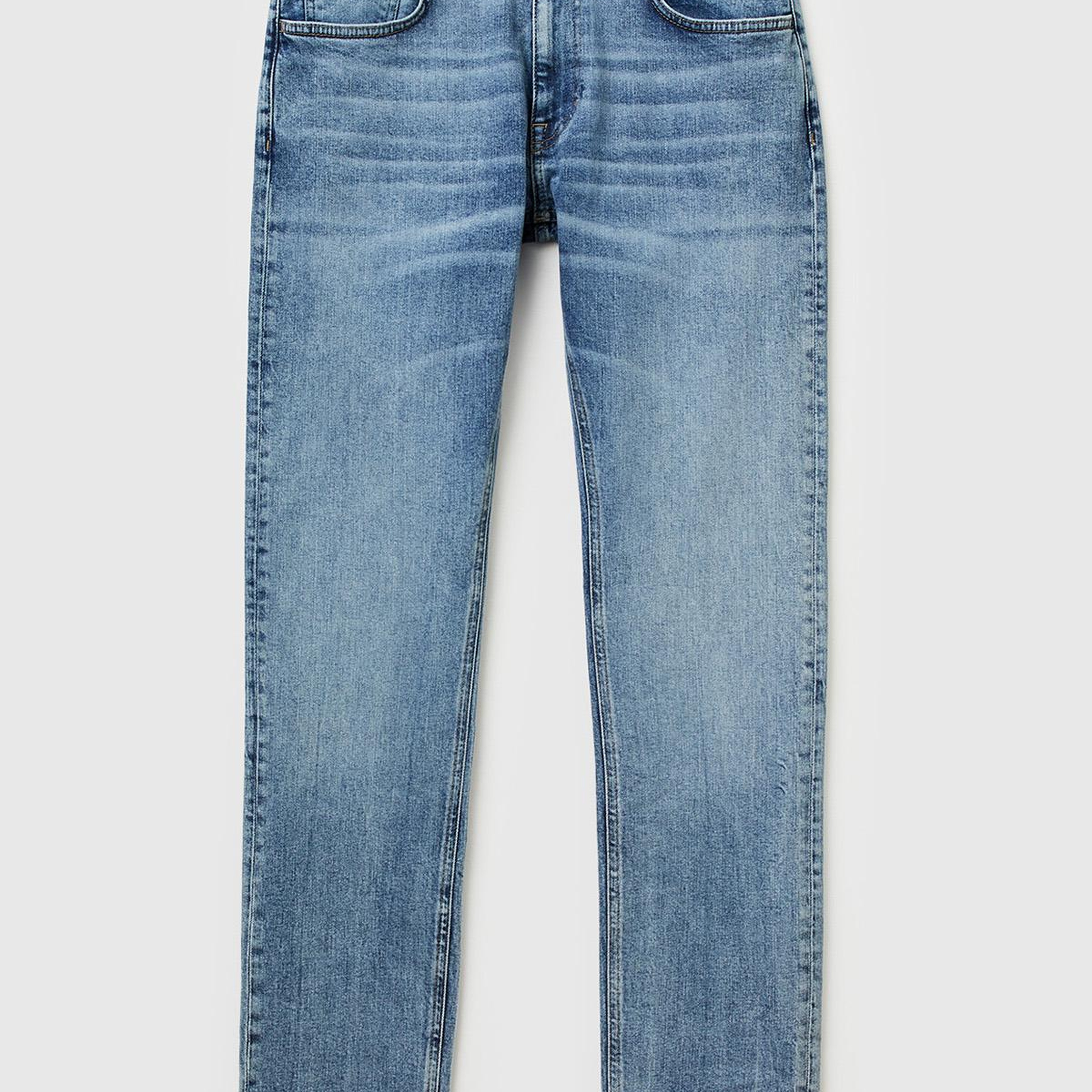 Erkek Açık Mavi Pamuk Karışımlı Eskitme Efektli Denim Pantolon