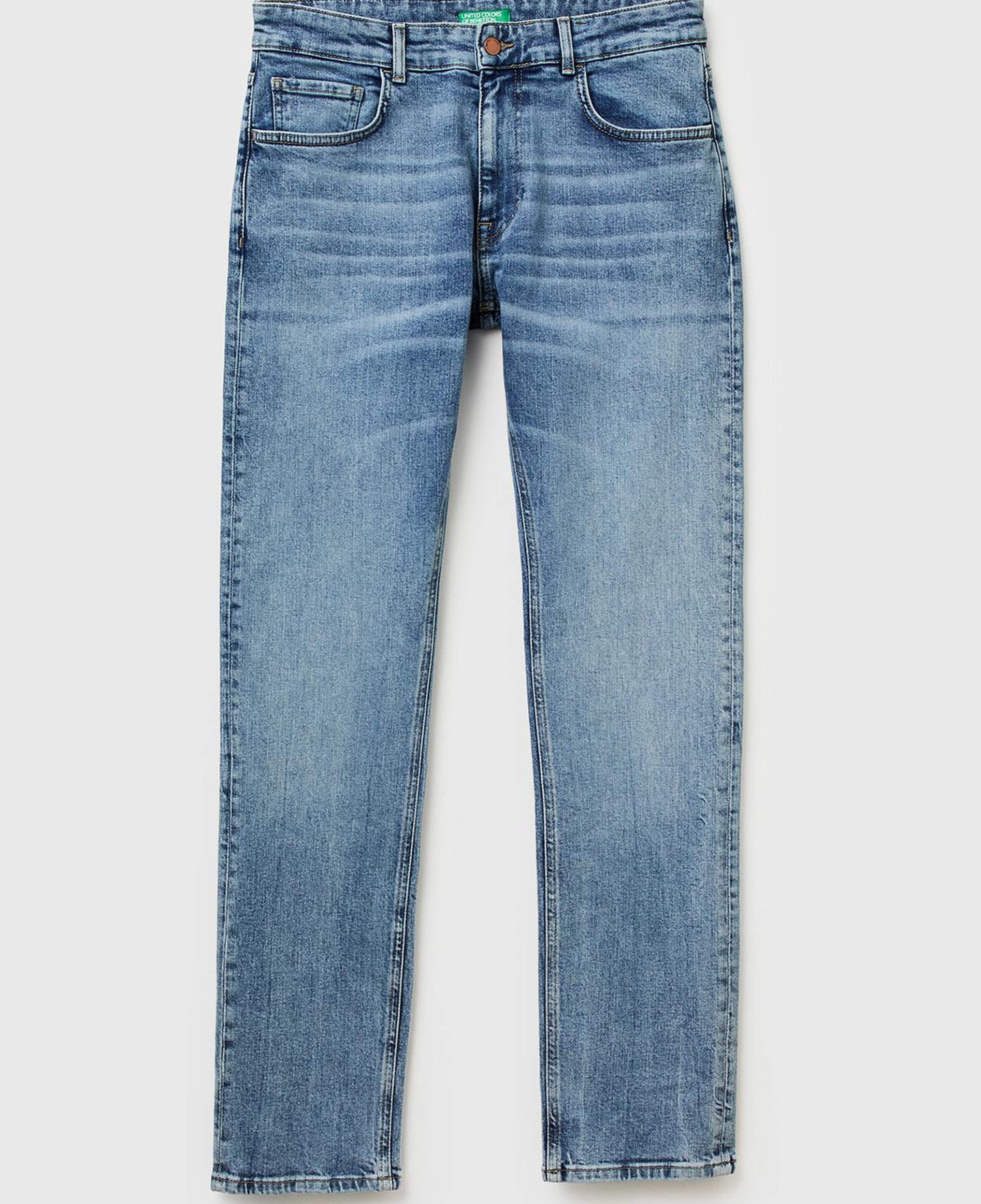 Erkek Açık Mavi Pamuk Karışımlı Eskitme Efektli Denim Pantolon