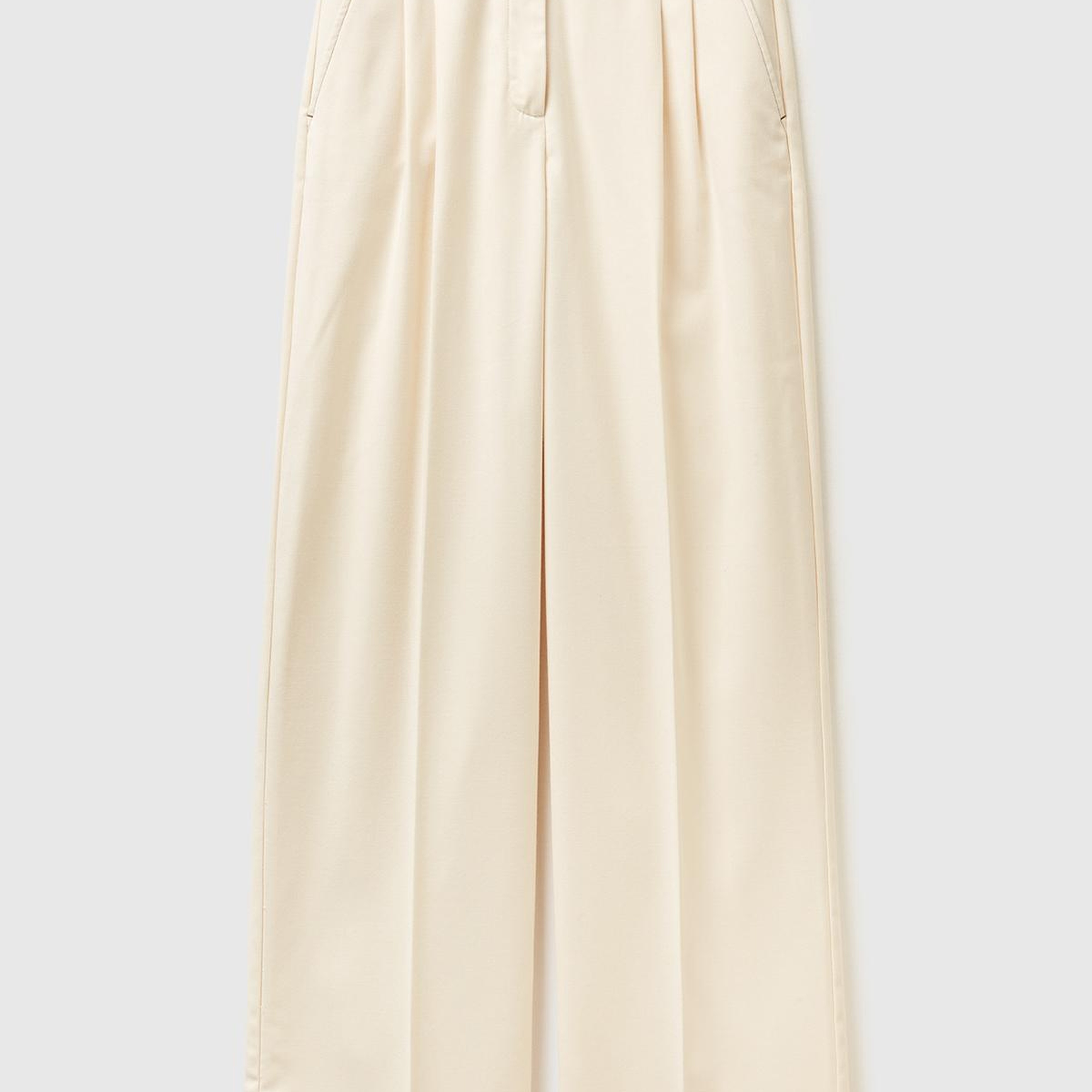 Kadın Ekru Viskoz ve Yün Karışımlı Gizli Düğmeli Geniş Paça Pantolon