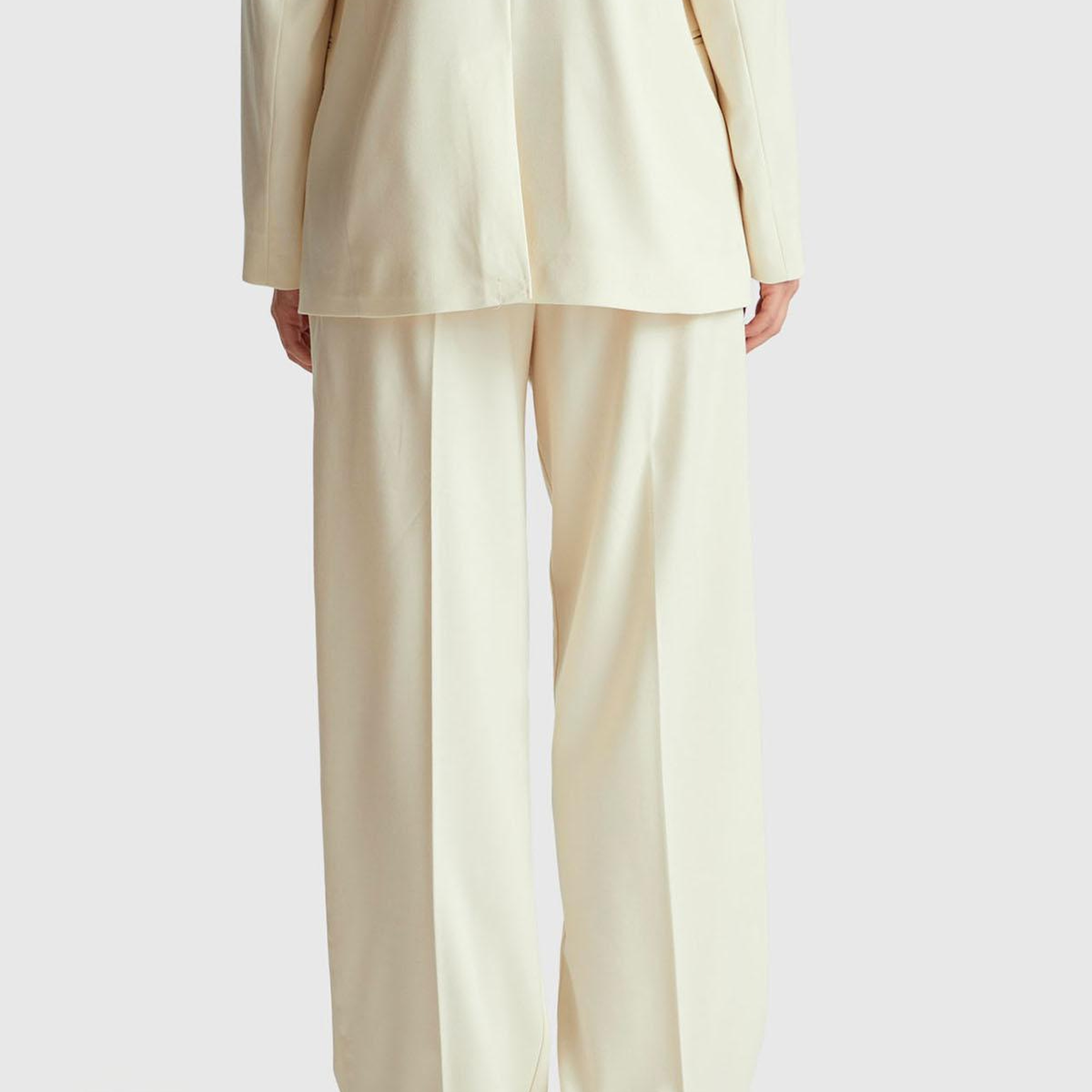 Kadın Ekru Viskoz ve Yün Karışımlı Gizli Düğmeli Geniş Paça Pantolon