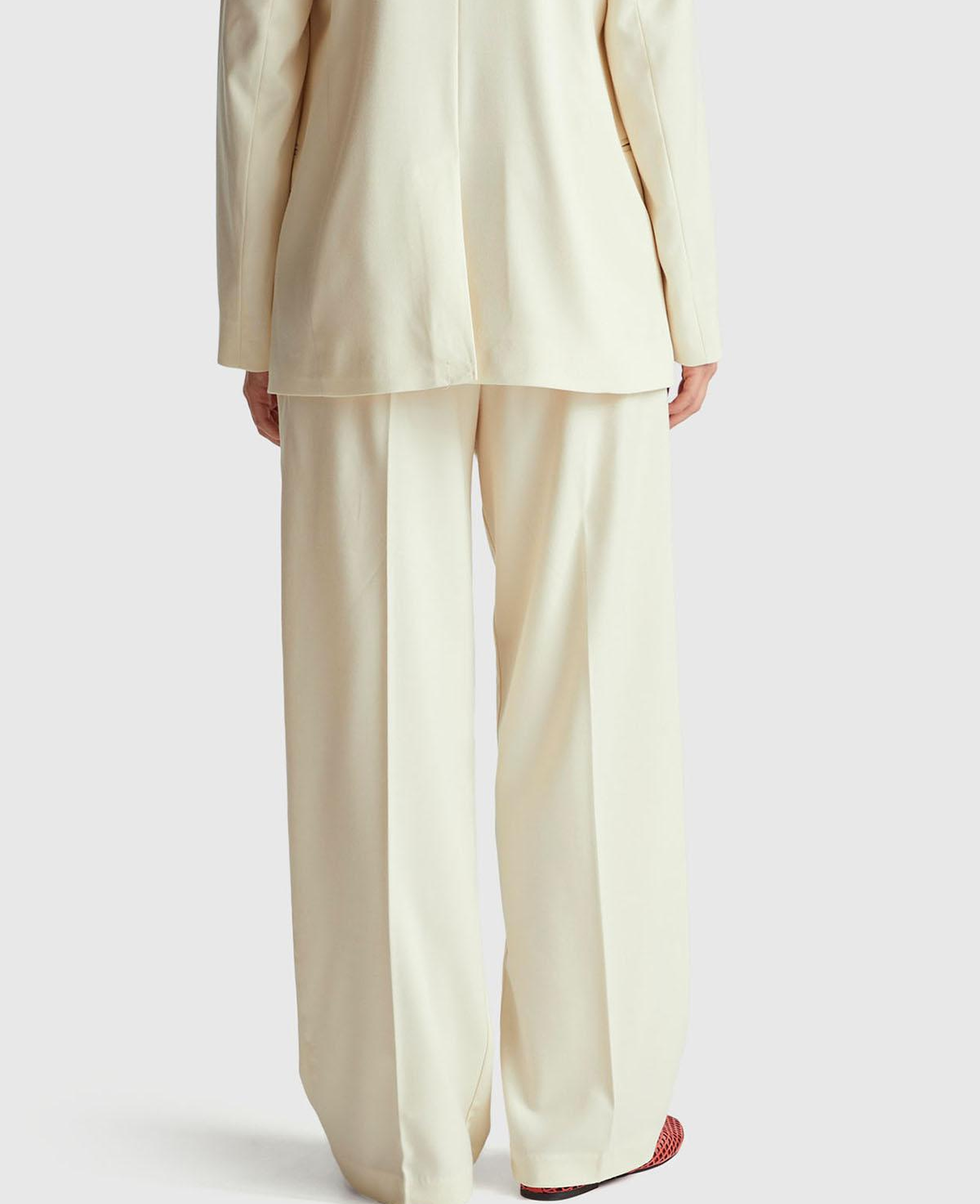 Kadın Ekru Viskoz ve Yün Karışımlı Gizli Düğmeli Geniş Paça Pantolon