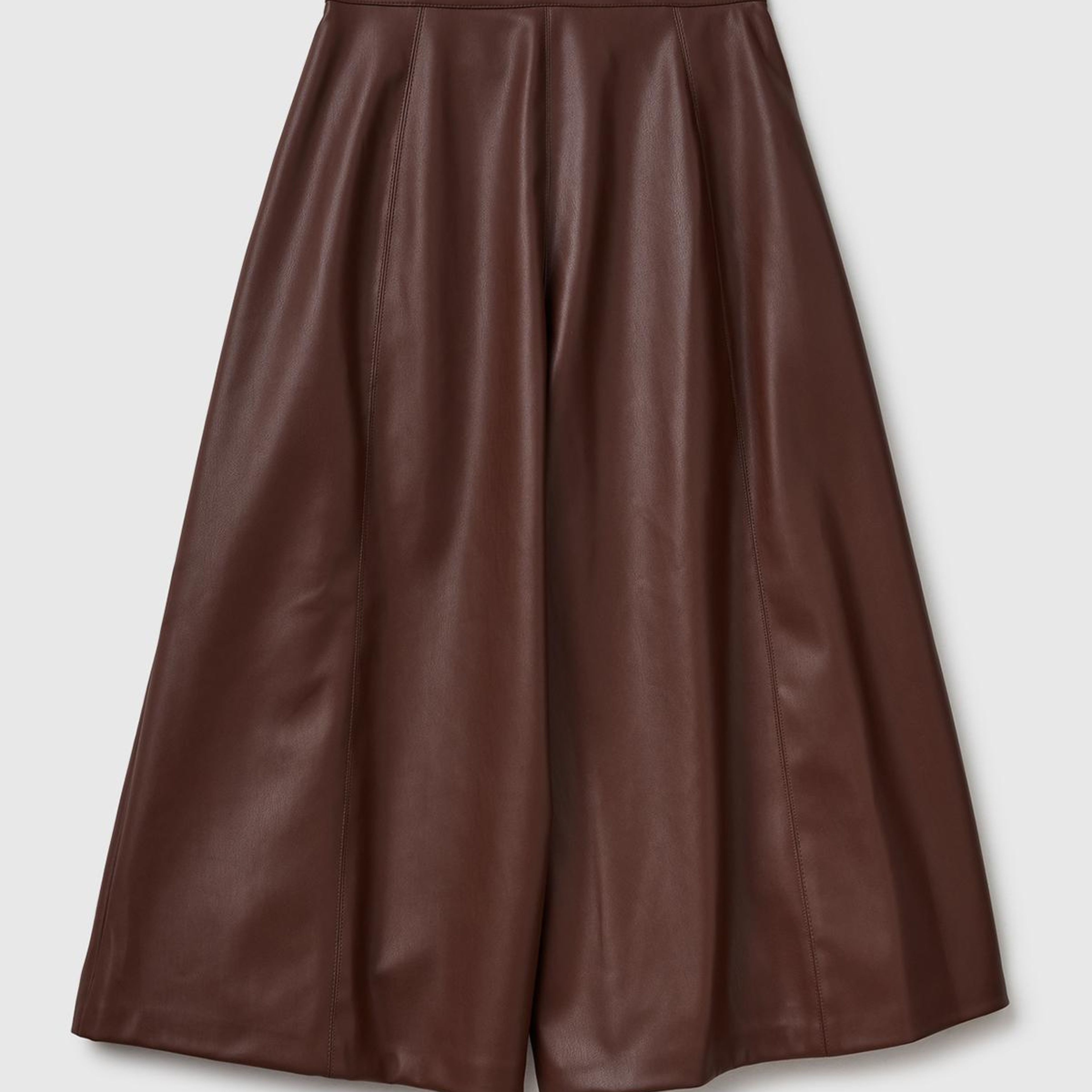 Kadın Koyu Kahverengi Suni Deri Geniş Paça 3/4 Boy Pantolon