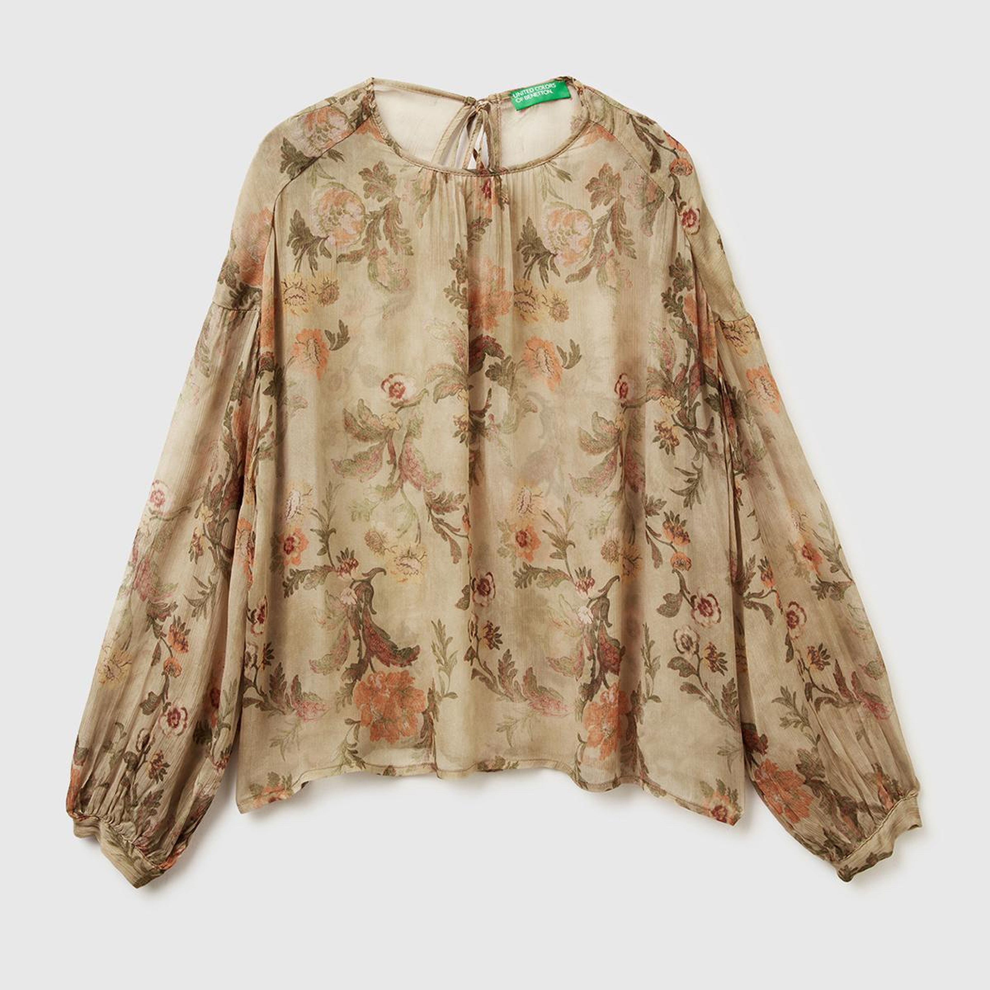 Kadın Bej %100 Viskoz Çiçek Desenli Dökümlü Bluz