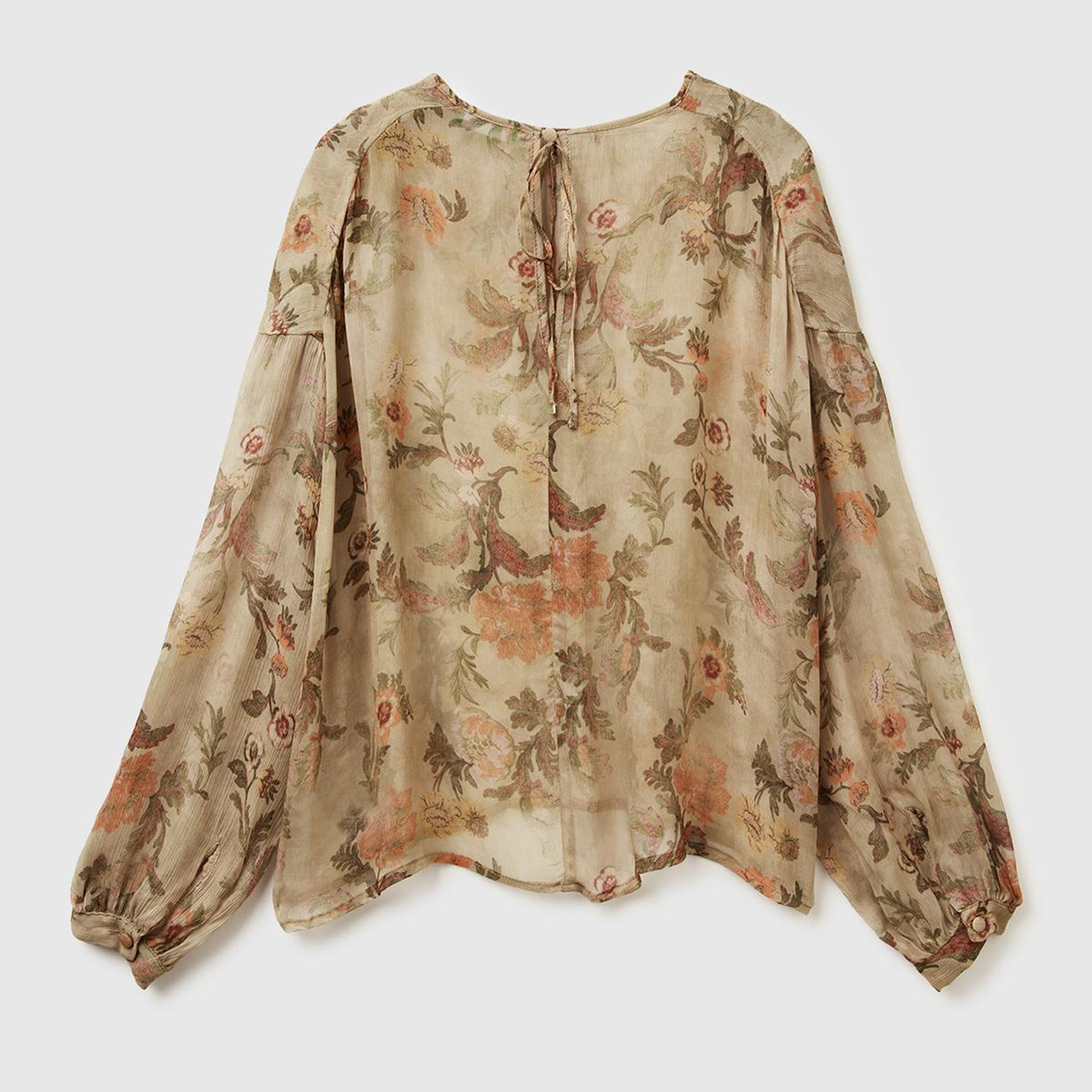 Kadın Bej %100 Viskoz Çiçek Desenli Dökümlü Bluz