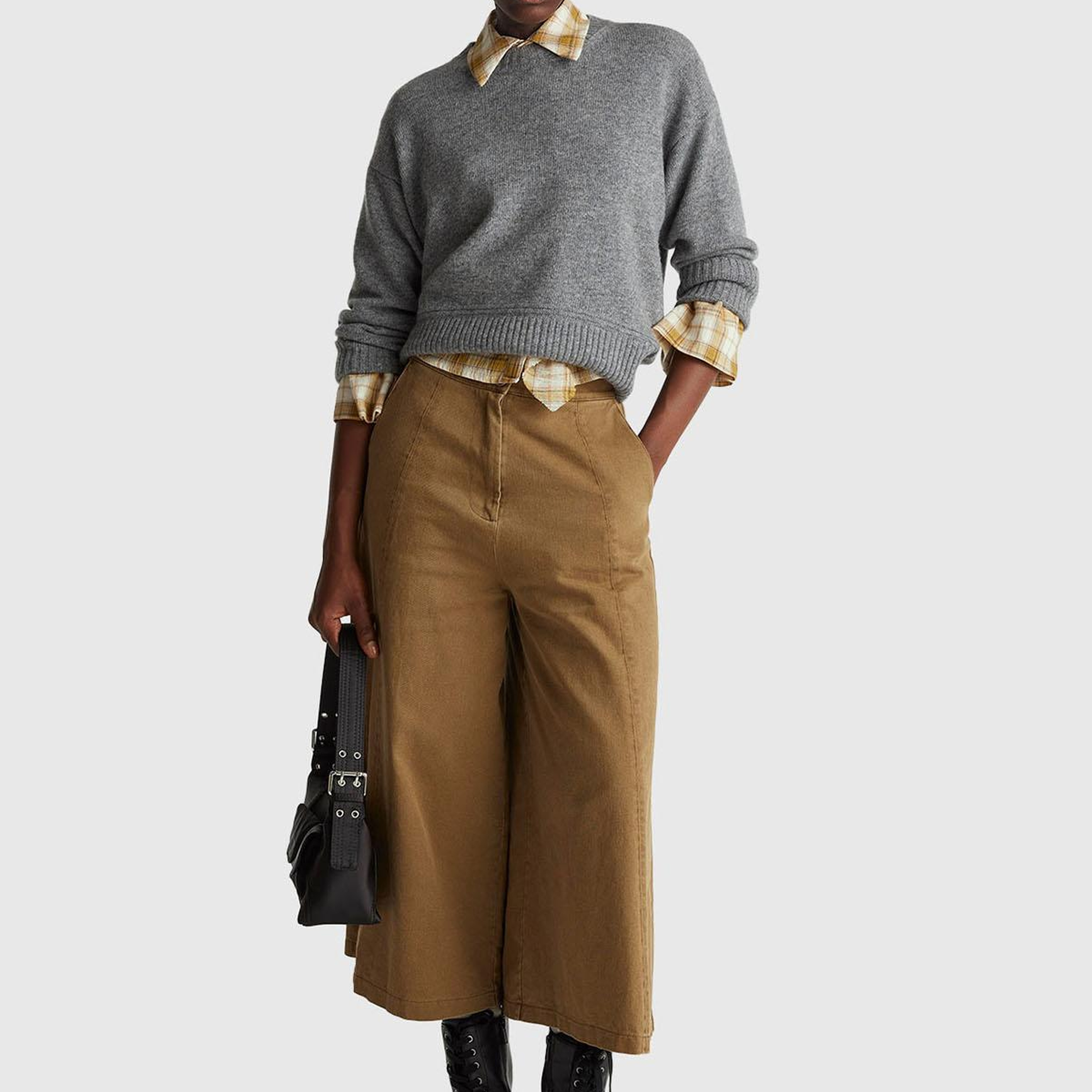 Kadın Sarı Pamuk Karışımlı Kareli Fırfır Detaylı Gömlek