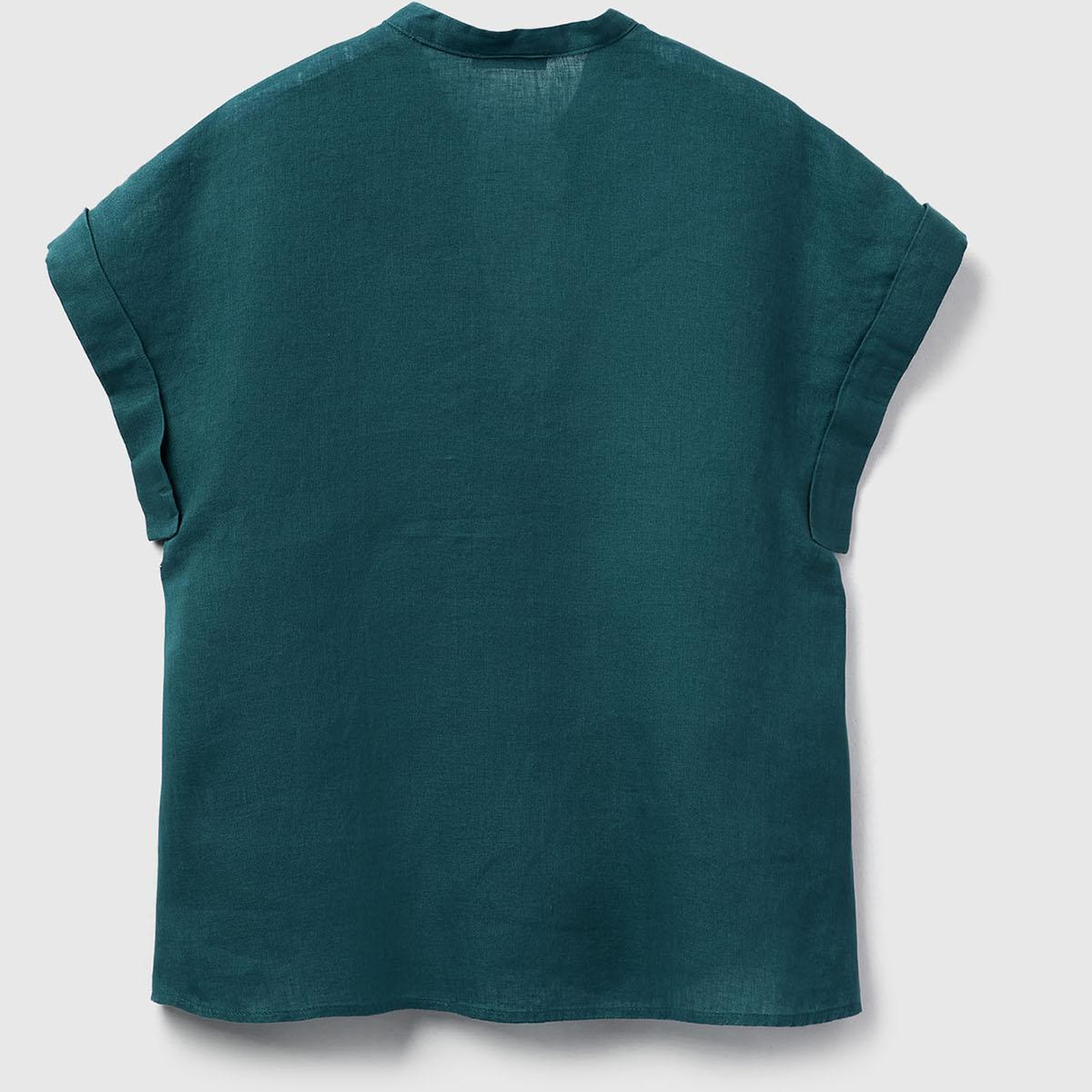 Kadın Koyu Yeşil %100 Keten V Yaka Kimono Kol Bluz