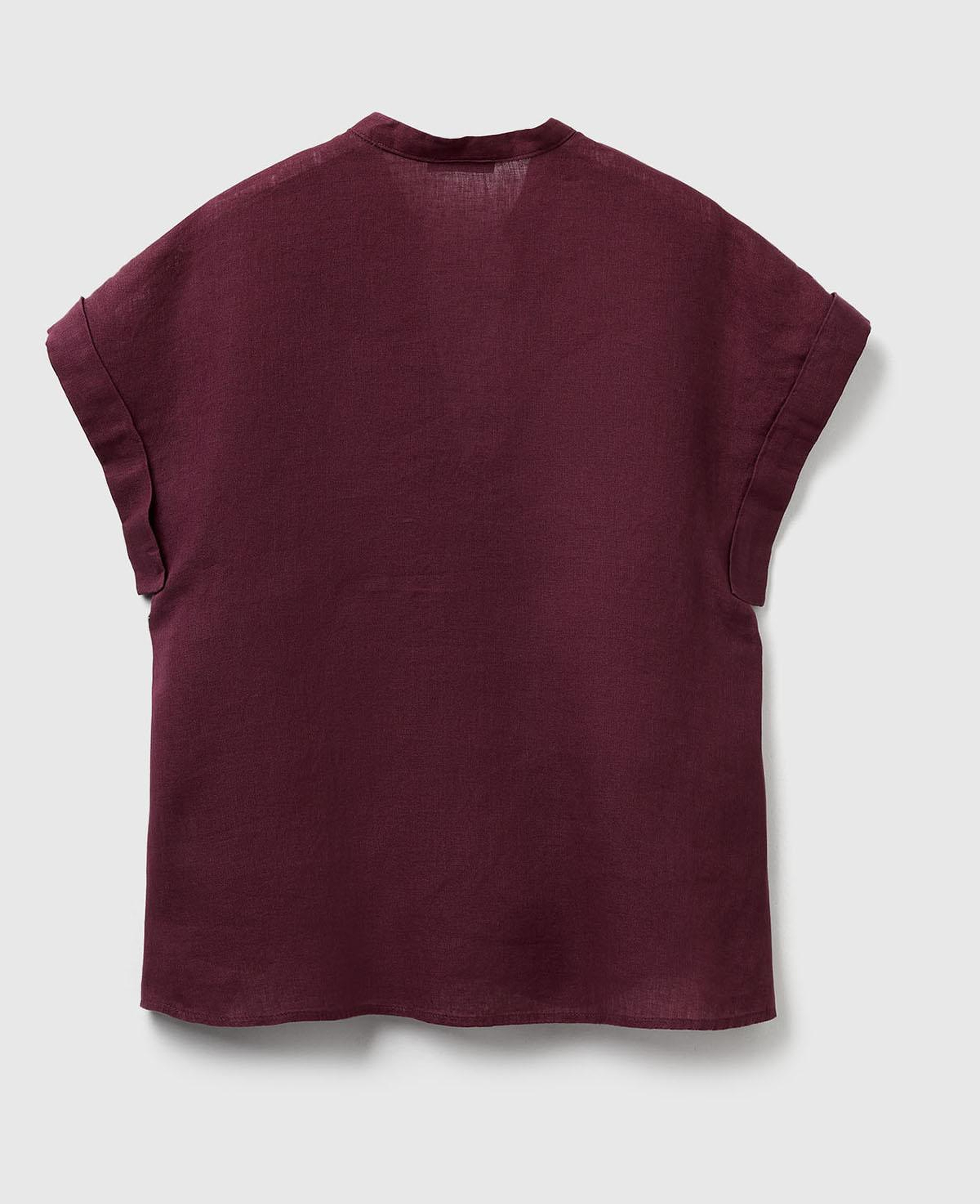 Kadın Mürdüm %100 Keten V Yaka Kimono Kol Bluz