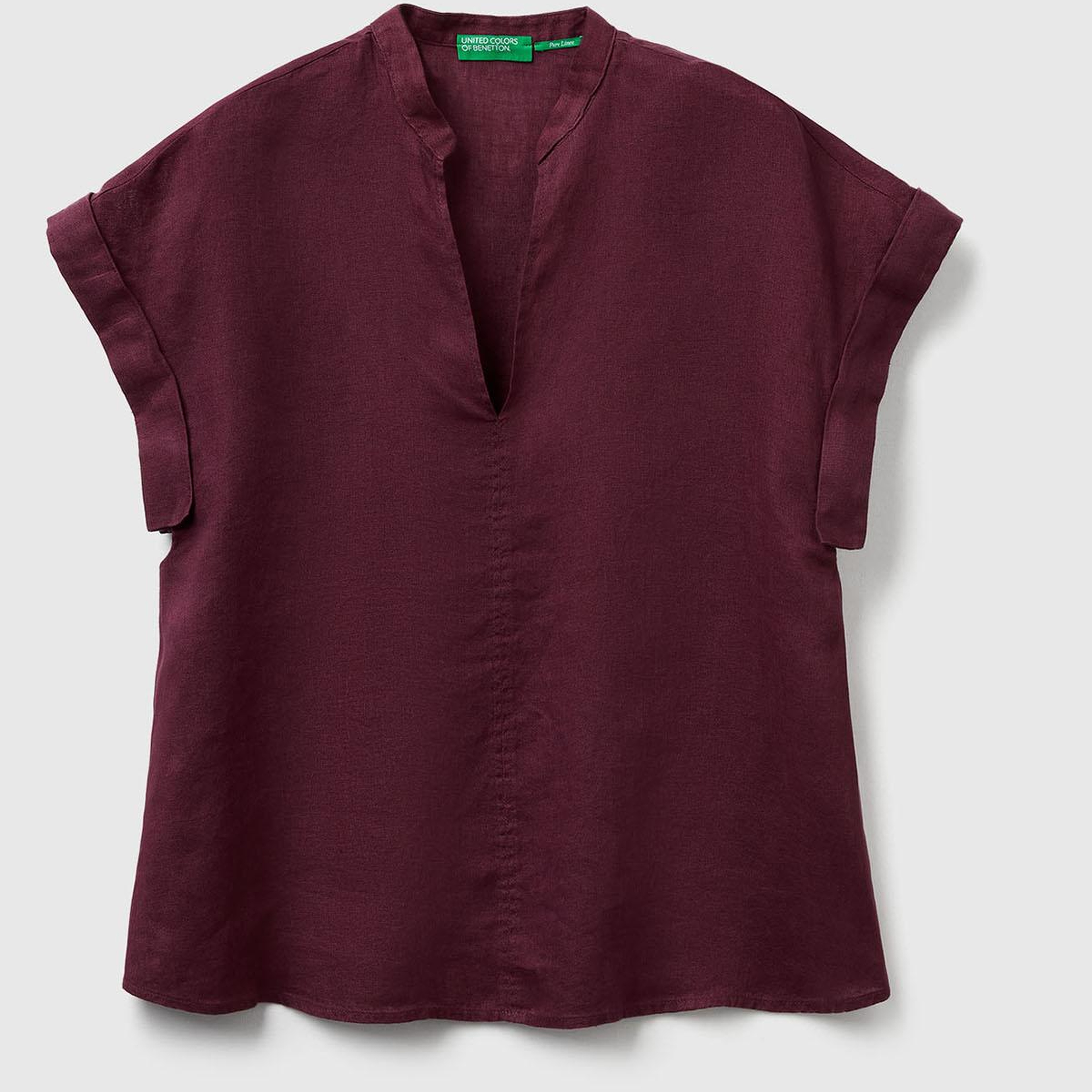 Kadın Mürdüm %100 Keten V Yaka Kimono Kol Bluz