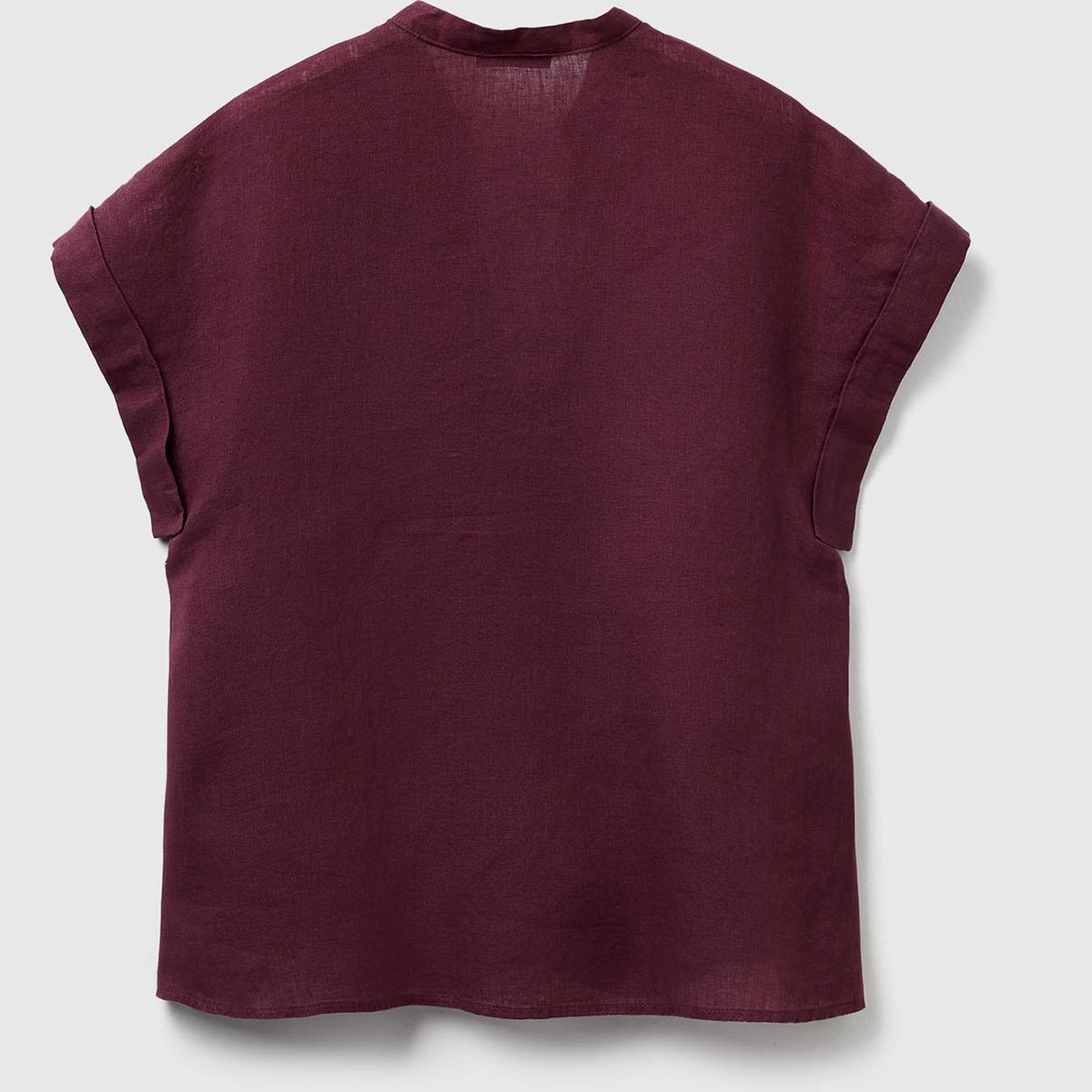 Kadın Mürdüm %100 Keten V Yaka Kimono Kol Bluz