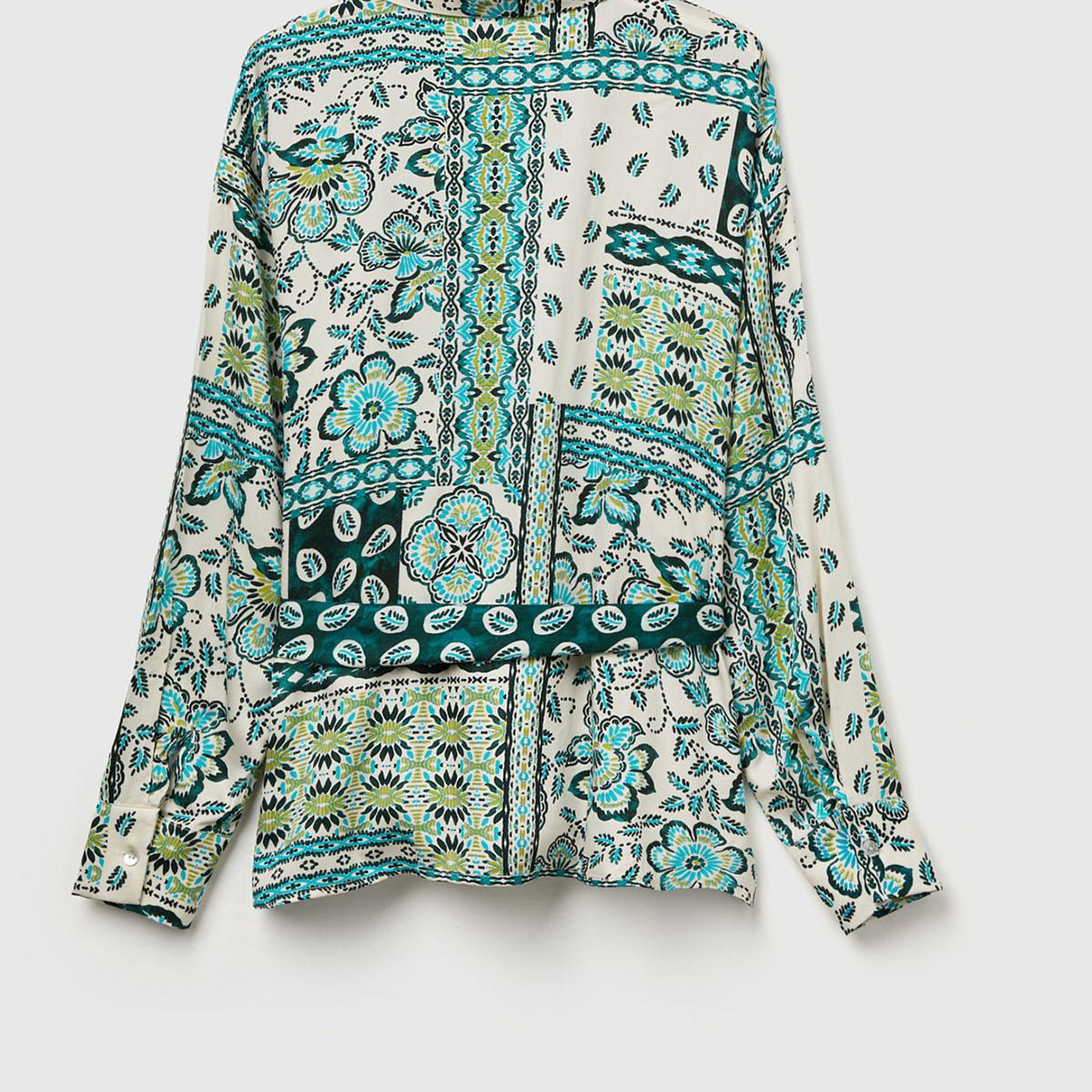 Kadın Açık Yeşil %100 Viskoz Kuşaklı Desenli Gömlek