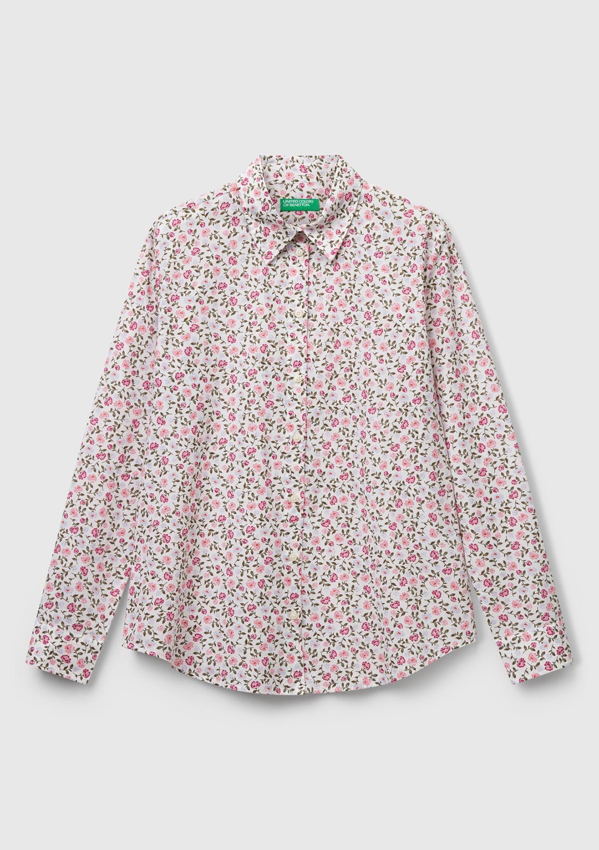 Kadın Toz Pembe %100 Pamuk Desenli Manşetli Regular Fit Müslin Gömlek