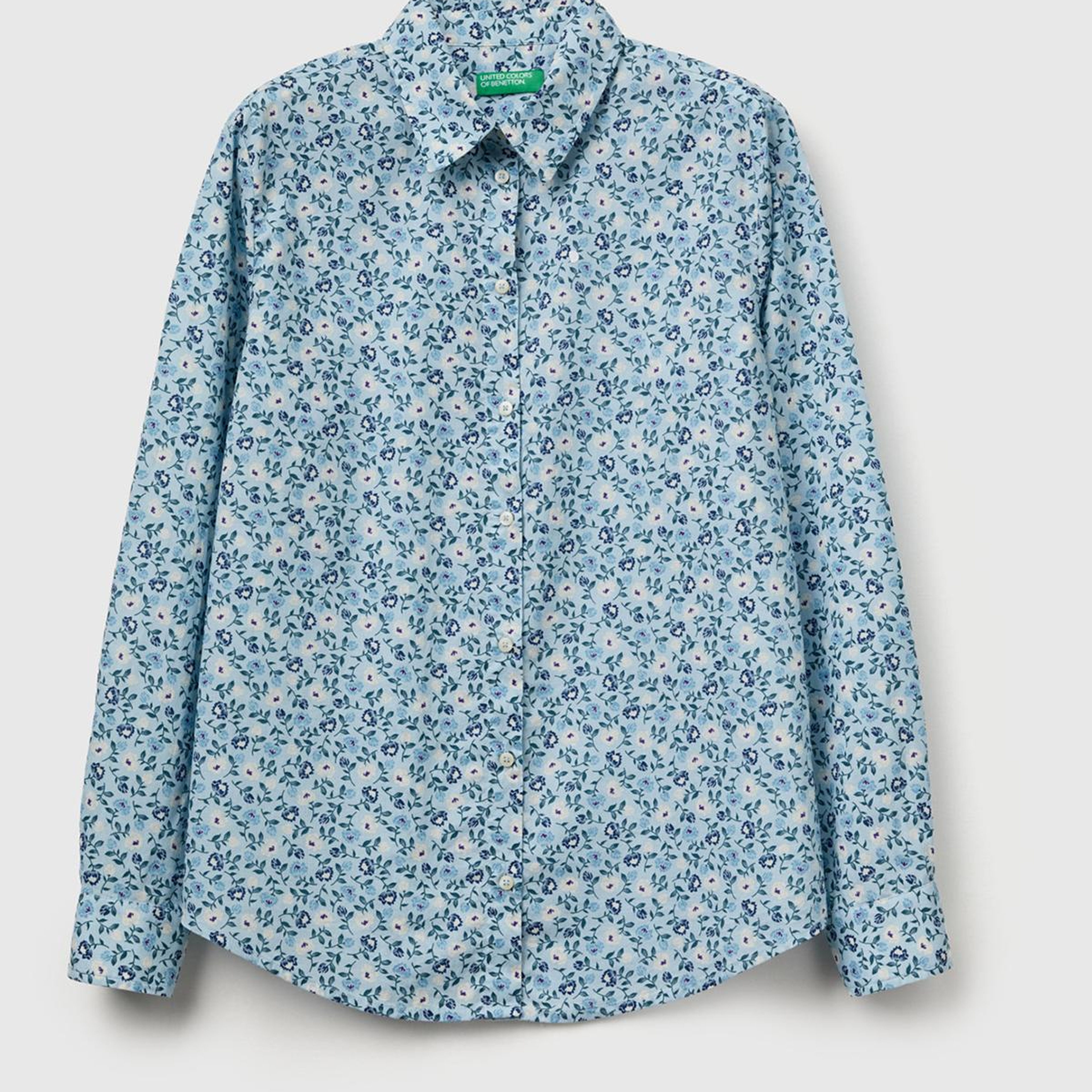 Kadın Mavi Mix %100 Pamuk Desenli Manşetli Regular Fit Müslin Gömlek