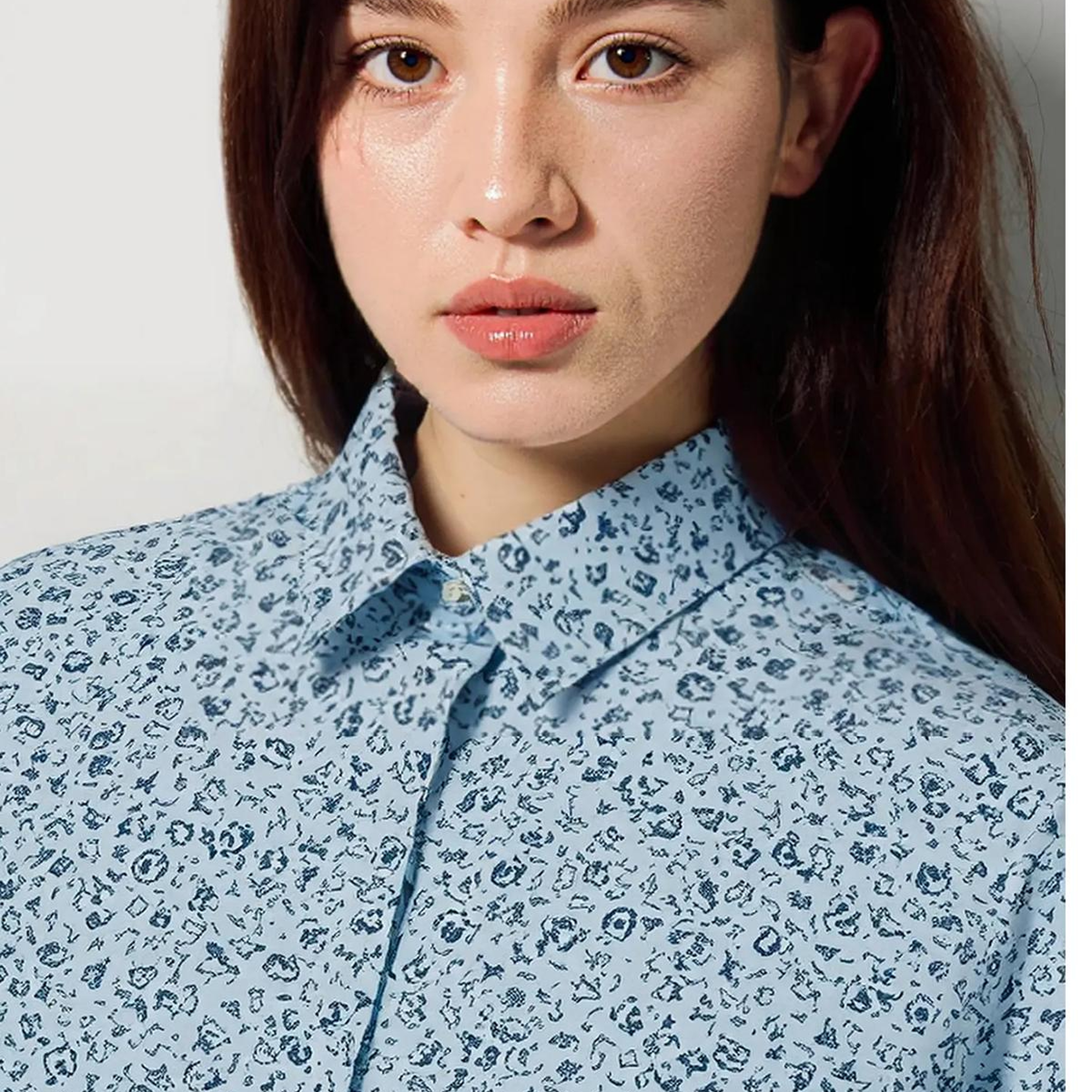Kadın Mavi Mix %100 Pamuk Desenli Manşetli Regular Fit Müslin Gömlek