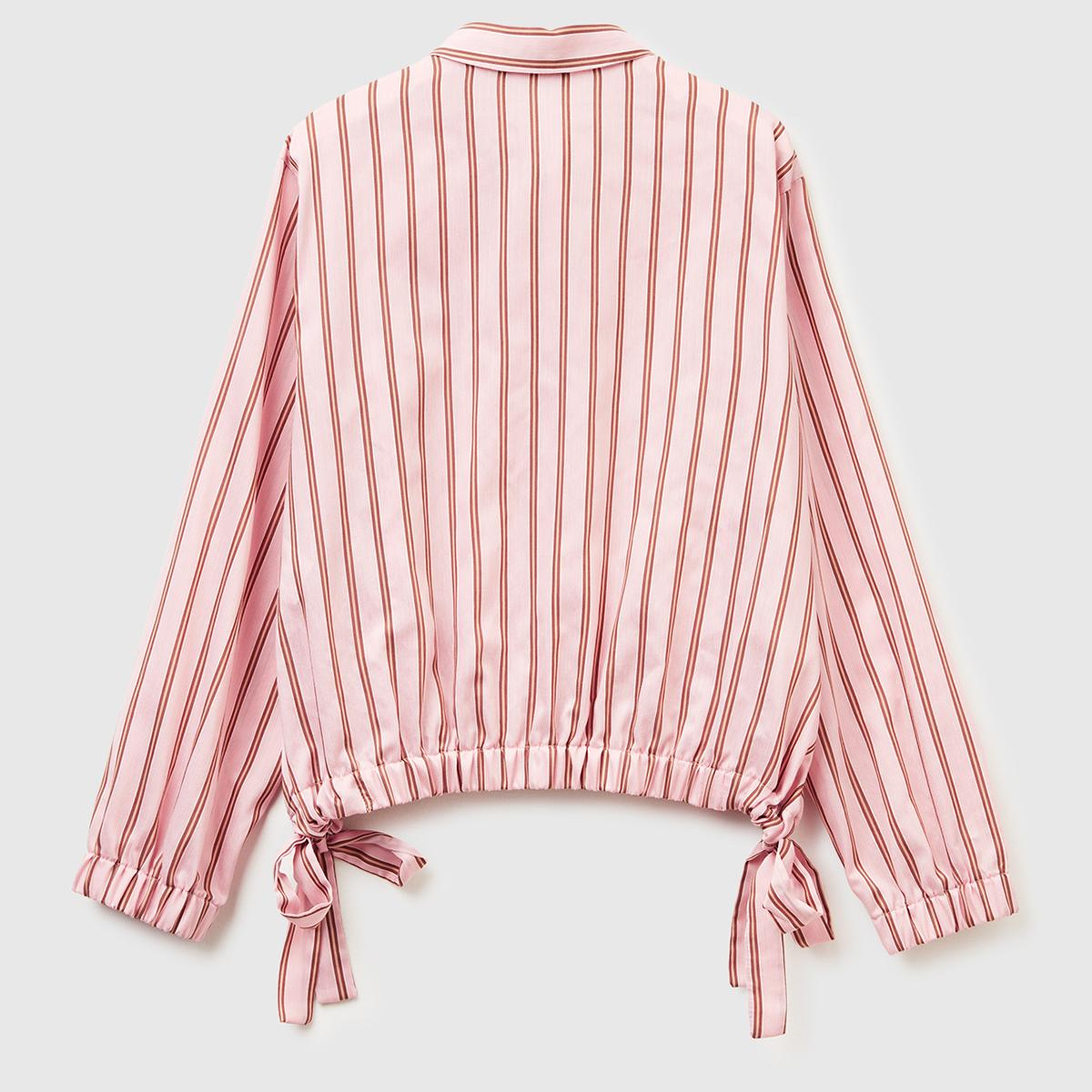 Kadın Pembe Viskoz Karışımlı Çizgili Altı Lastikli Relaxed Fit Gömlek