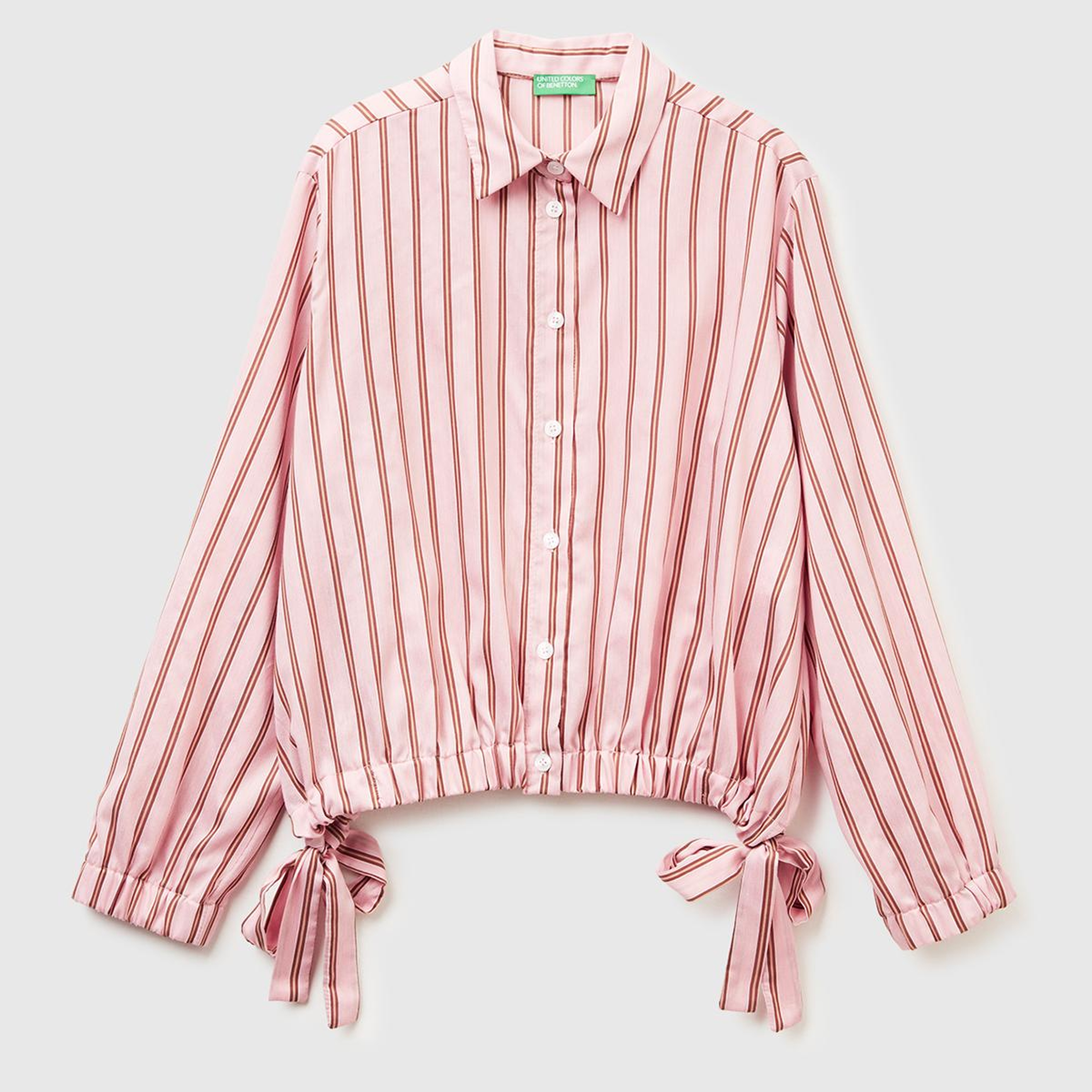 Kadın Pembe Viskoz Karışımlı Çizgili Altı Lastikli Relaxed Fit Gömlek