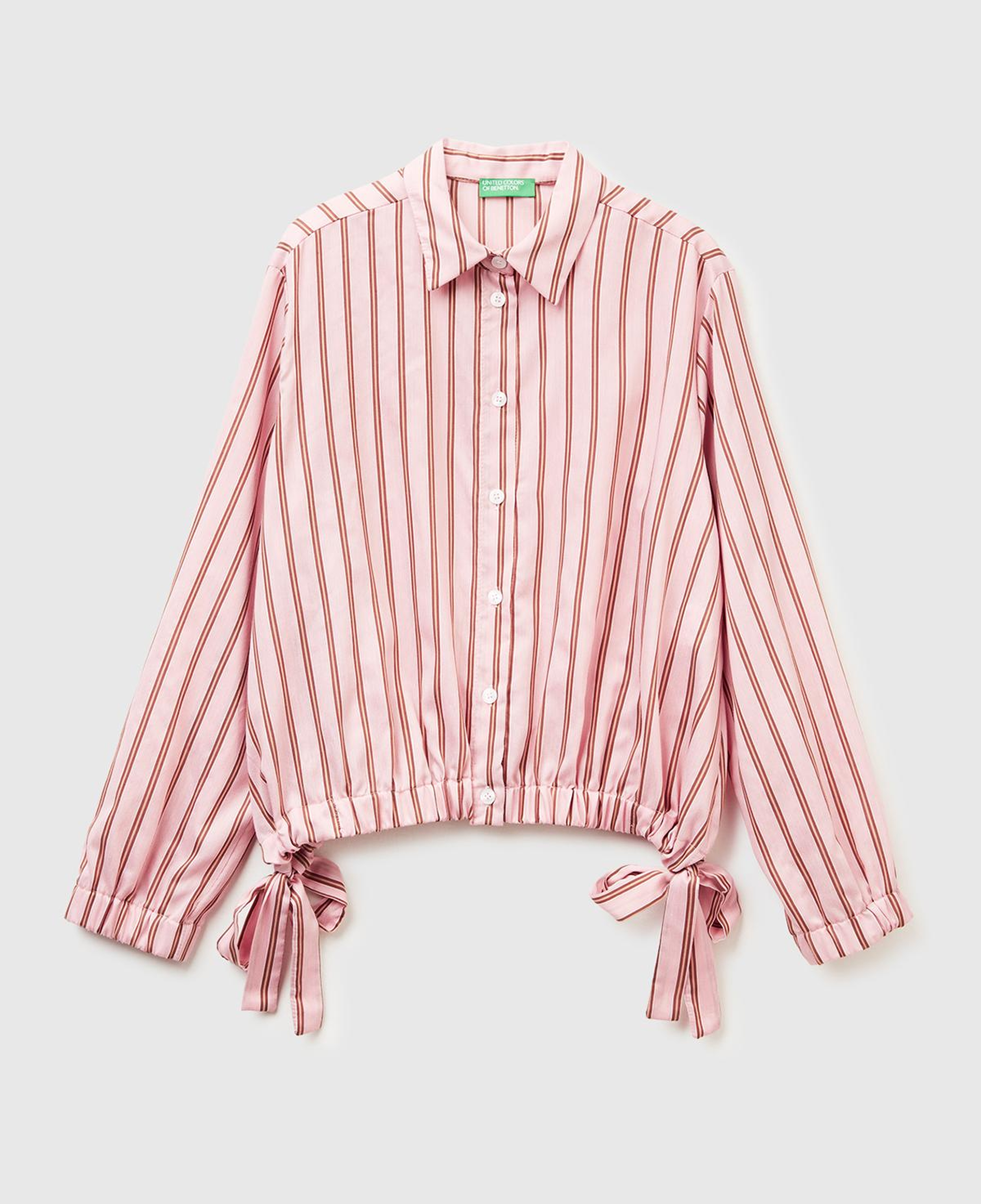 Kadın Pembe Viskoz Karışımlı Çizgili Altı Lastikli Relaxed Fit Gömlek