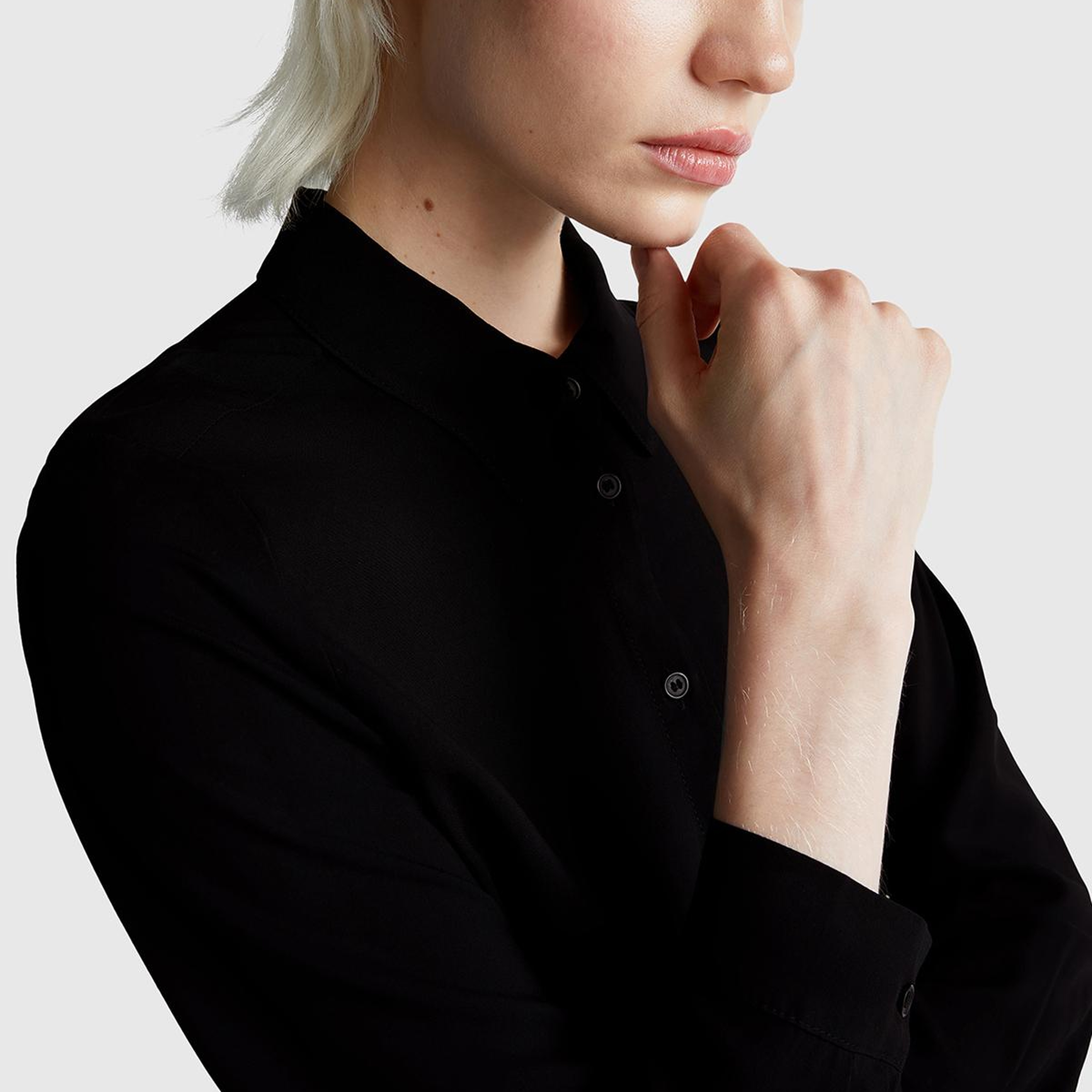 Kadın Siyah %100 Viskoz Düğmeli Gömlek