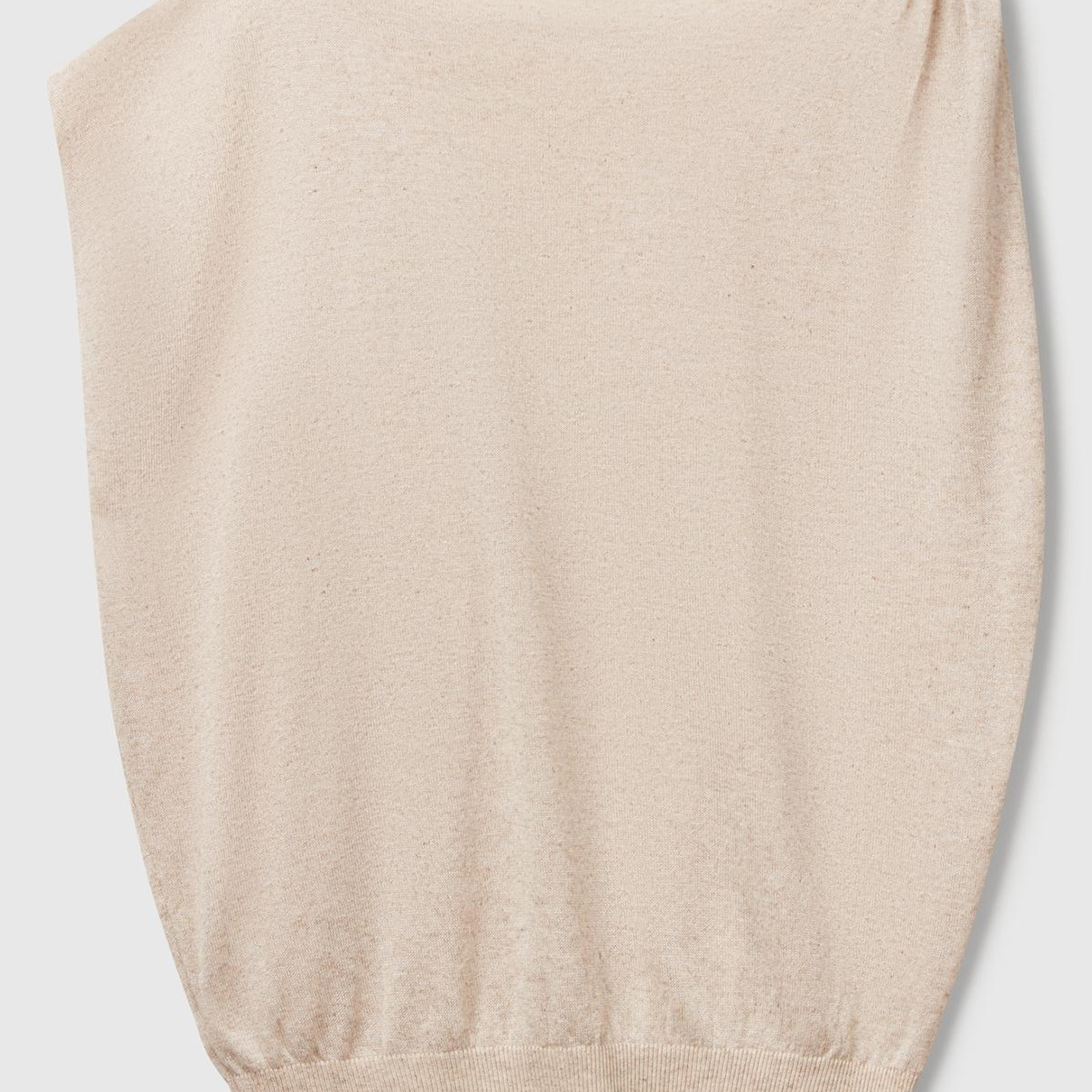 Kadın Taş Rengi Keten Karışımlı Asimetrik Kolsuz Kazak