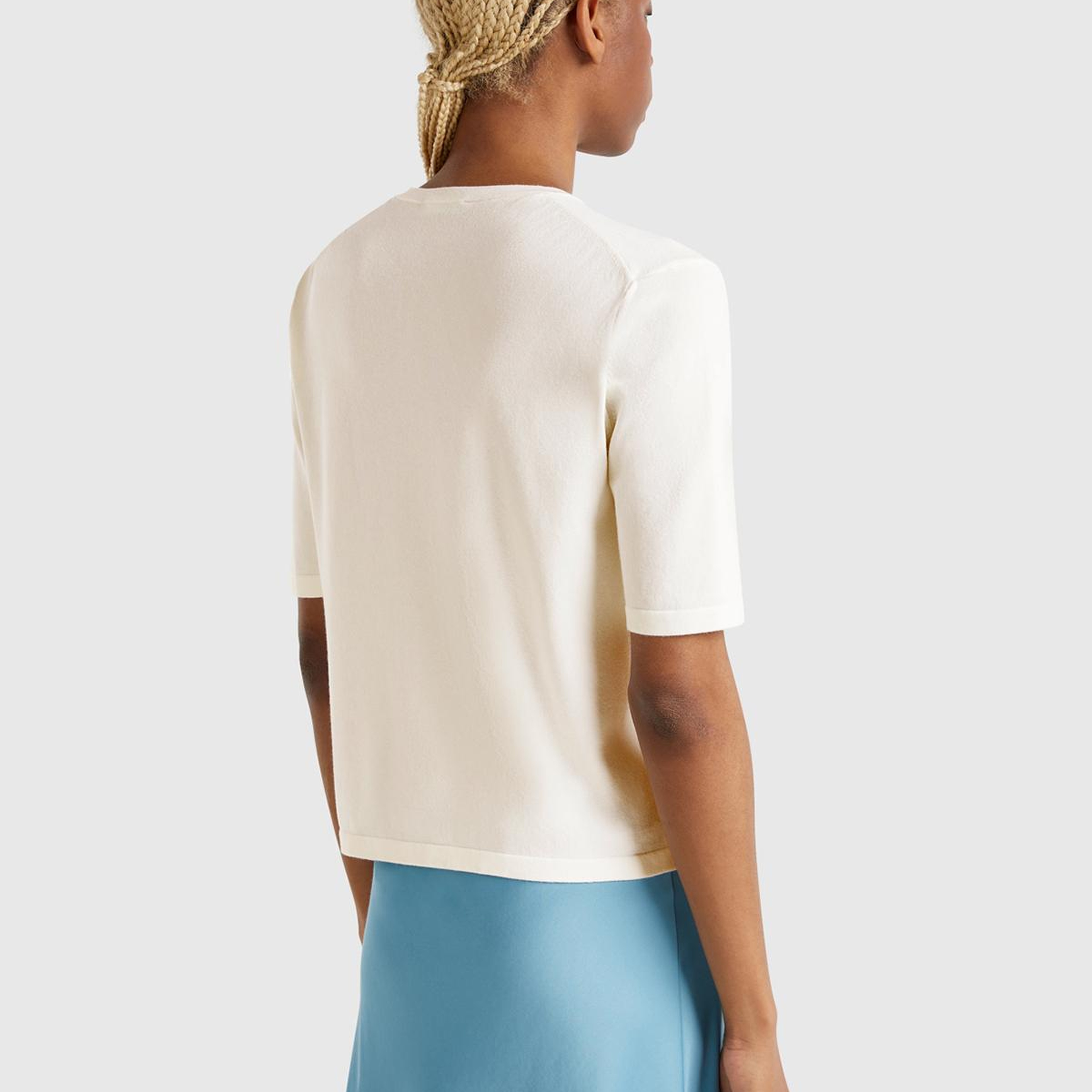 Kadın Krem Streç Kumaşlı Önü Cepli Relax Fit Bisiklet Yaka Kazak