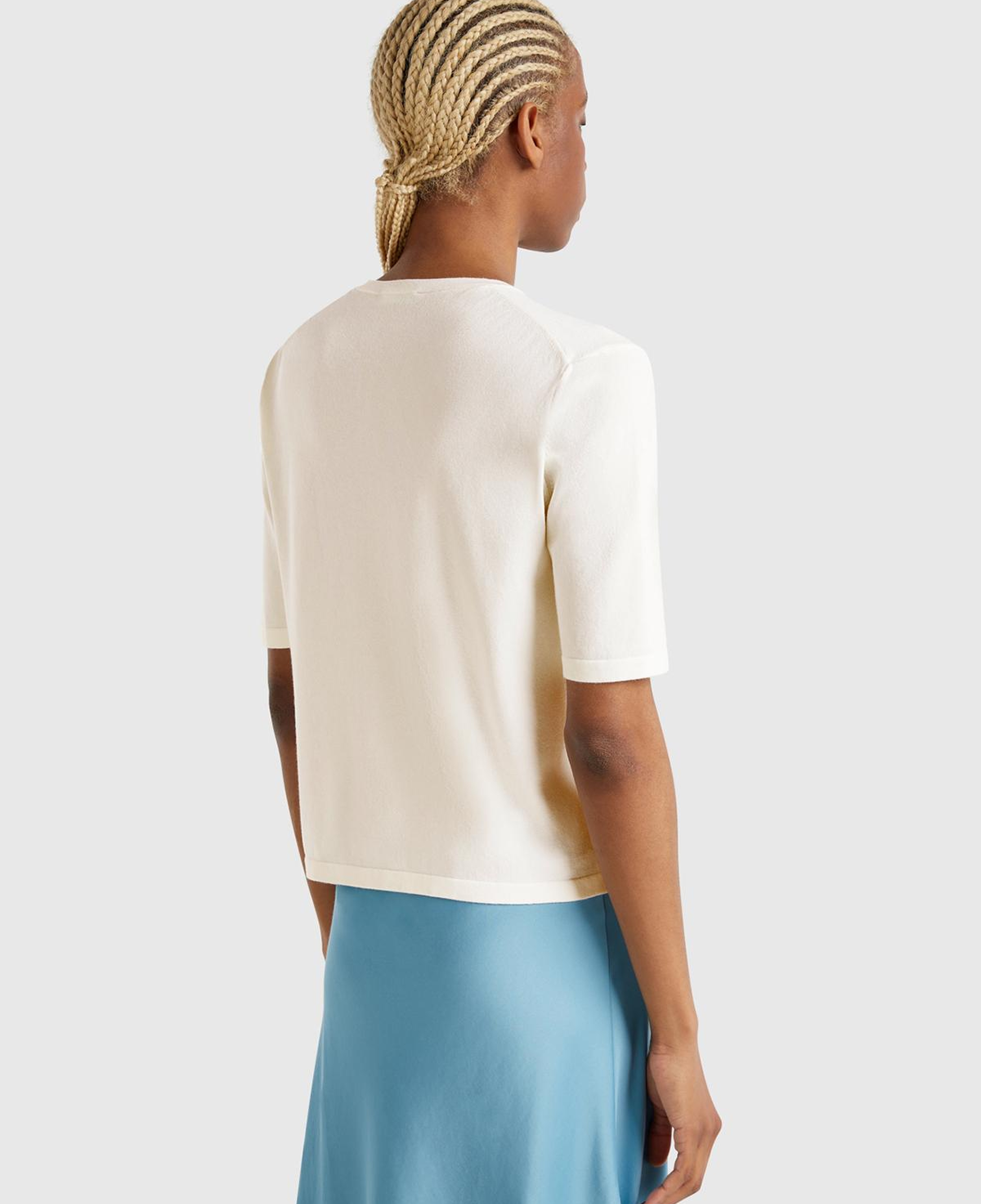 Kadın Krem Streç Kumaşlı Önü Cepli Relax Fit Bisiklet Yaka Kazak