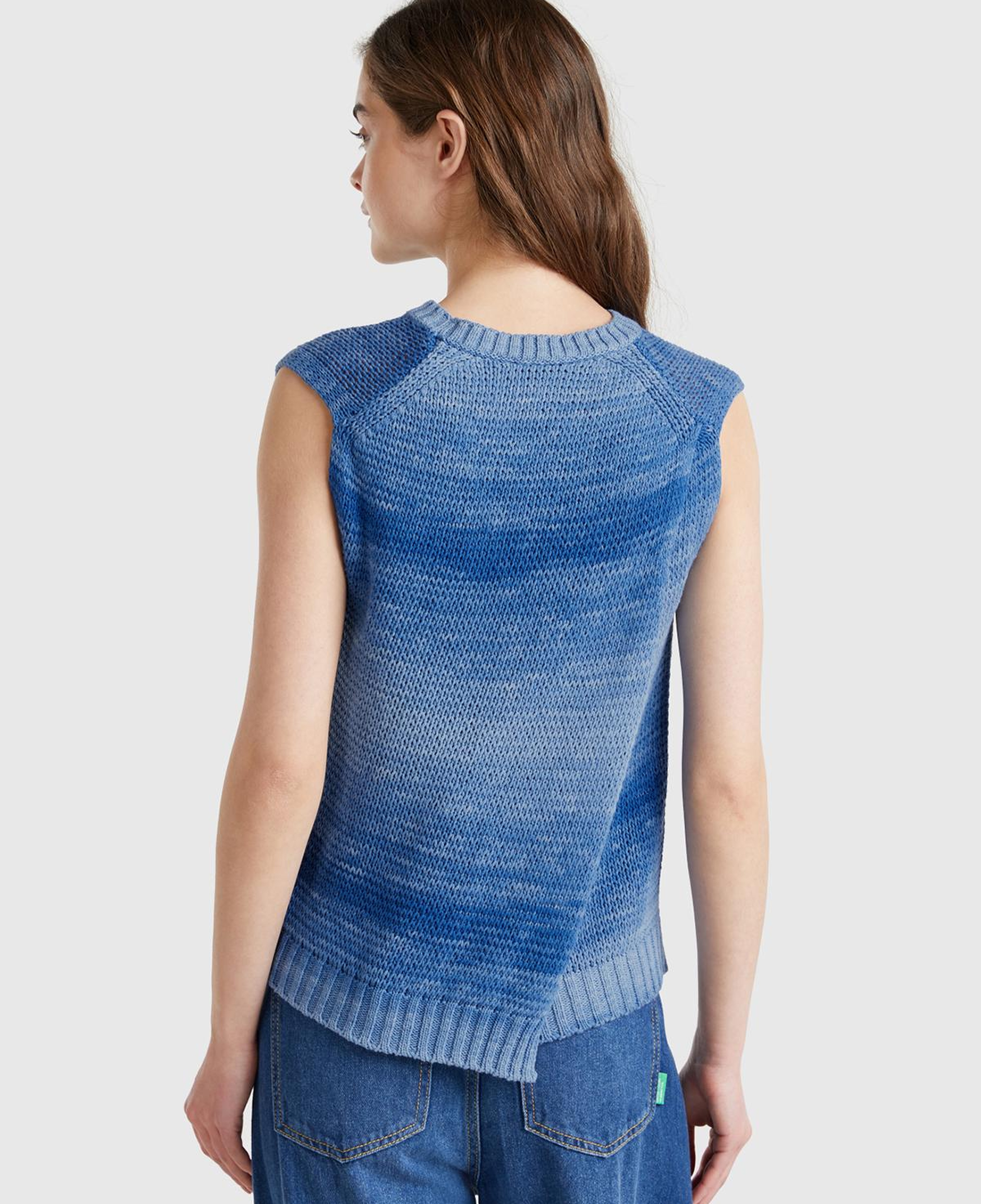 Kadın Mavi %100 Pamuk Gölge Efektli Ribanalı Relax Fit Süveter