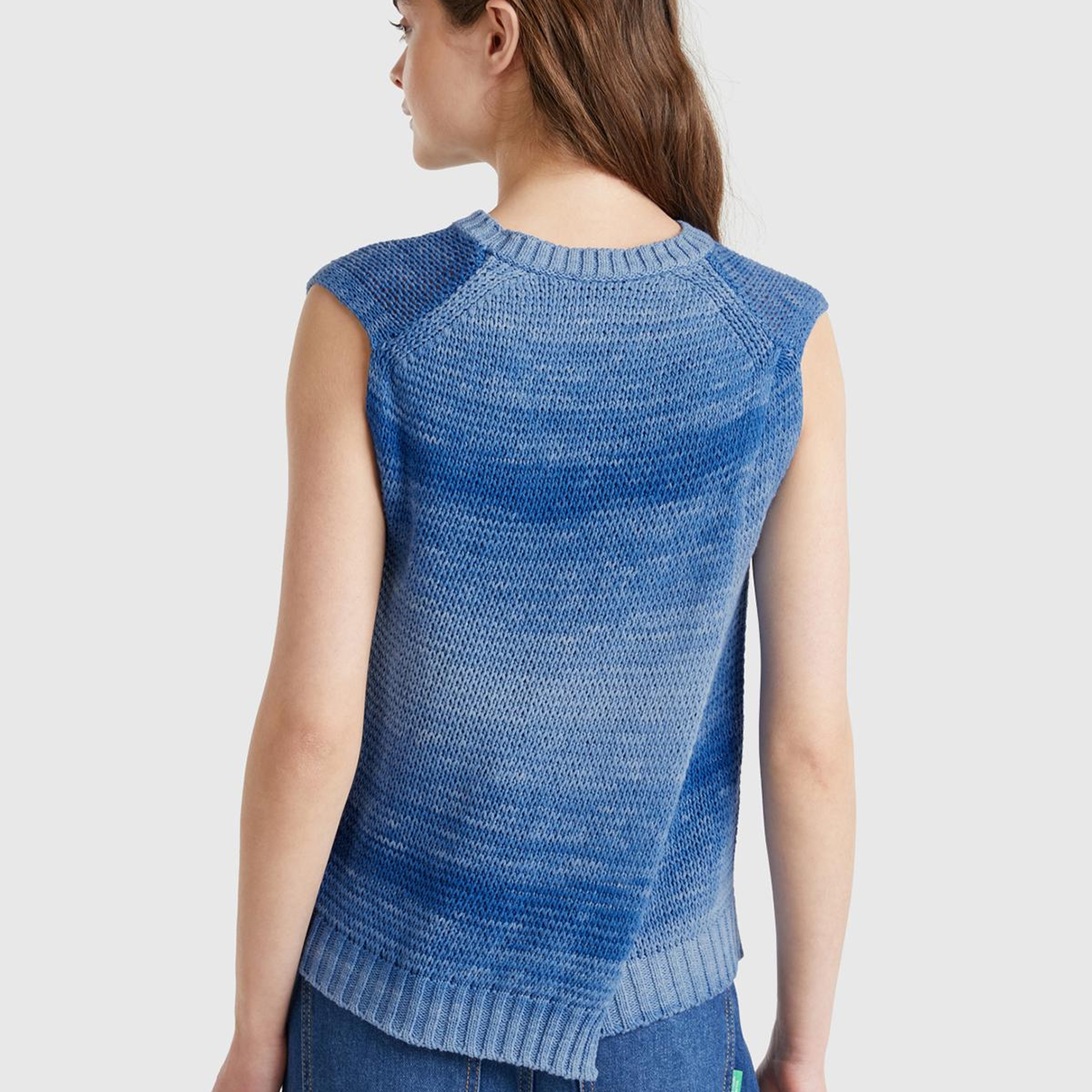 Kadın Mavi %100 Pamuk Gölge Efektli Ribanalı Relax Fit Süveter