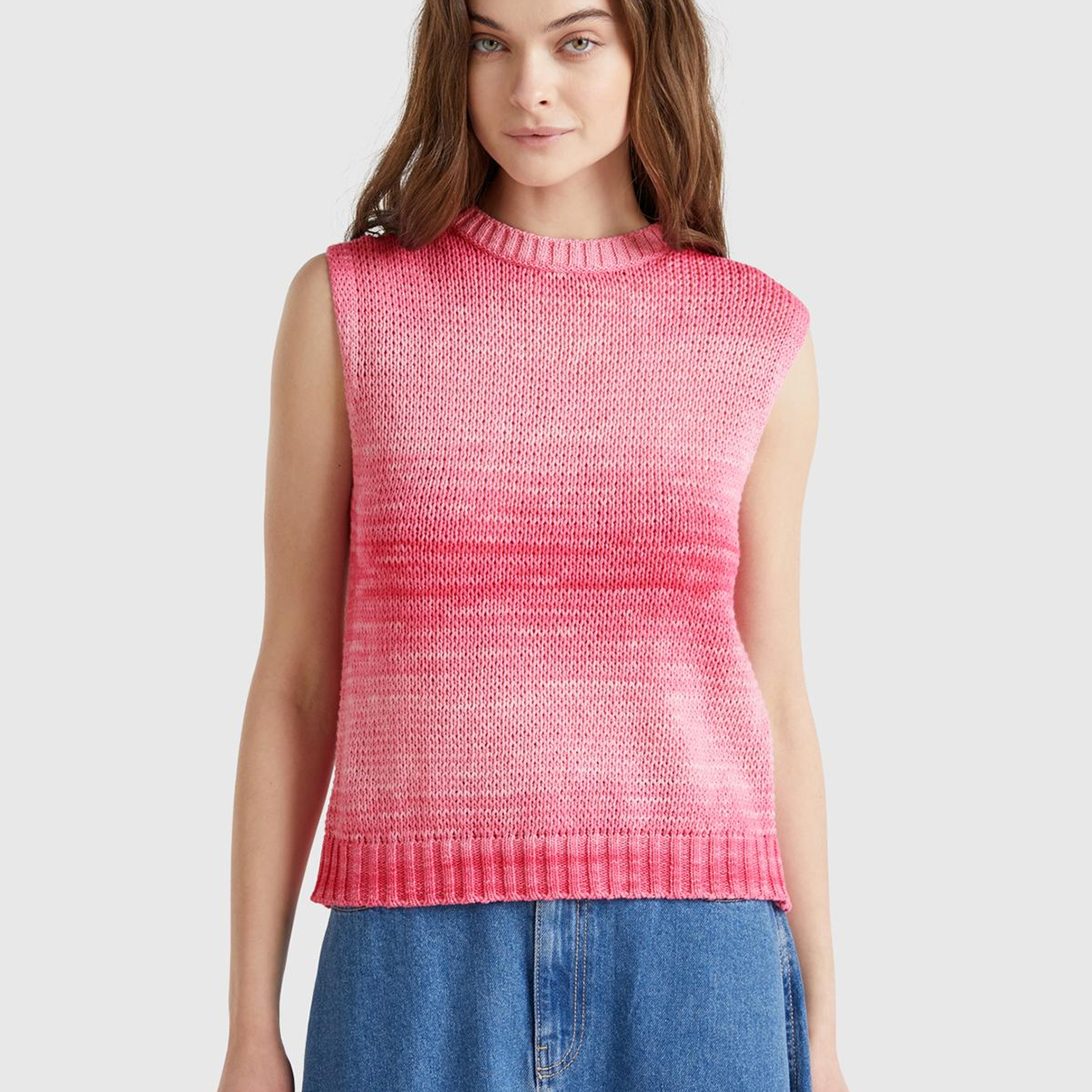 Kadın Pembe Mix %100 Pamuk Gölge Efektli Ribanalı Relax Fit Süveter