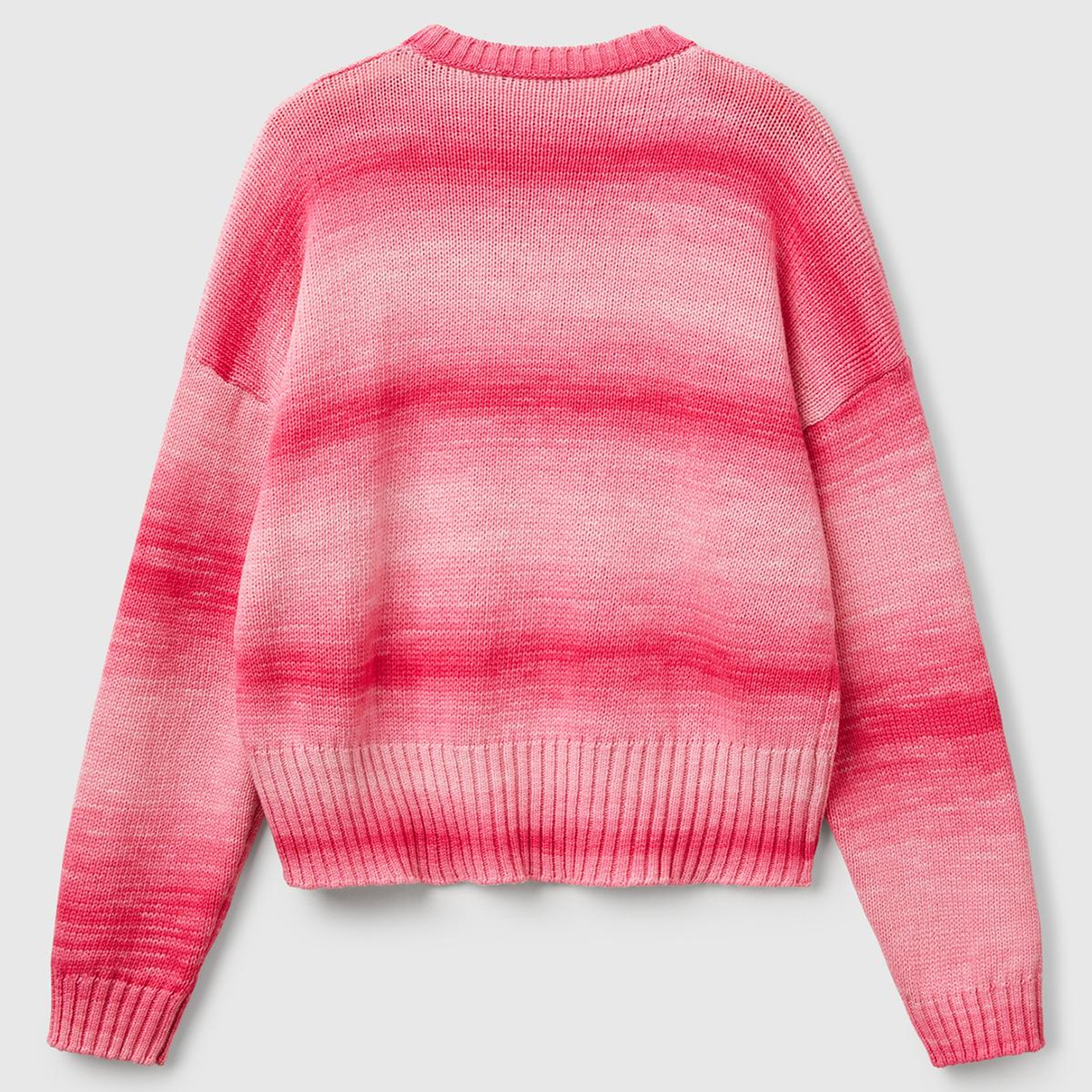 Kadın Pembe Mix %100 Pamuk Gölge Efektli Nervür Detaylı Düşük Omuzlu Kazak