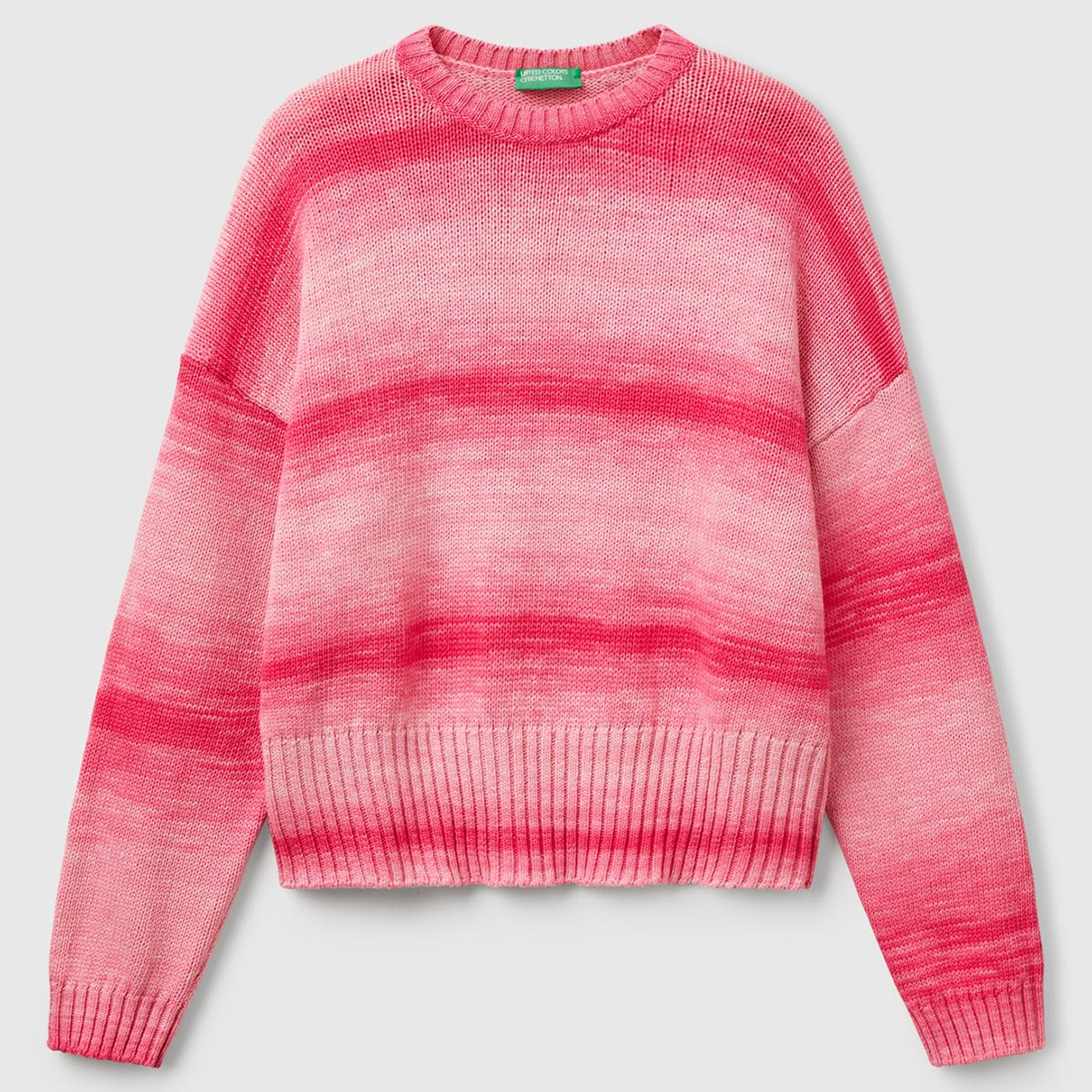 Kadın Pembe Mix %100 Pamuk Gölge Efektli Nervür Detaylı Düşük Omuzlu Kazak