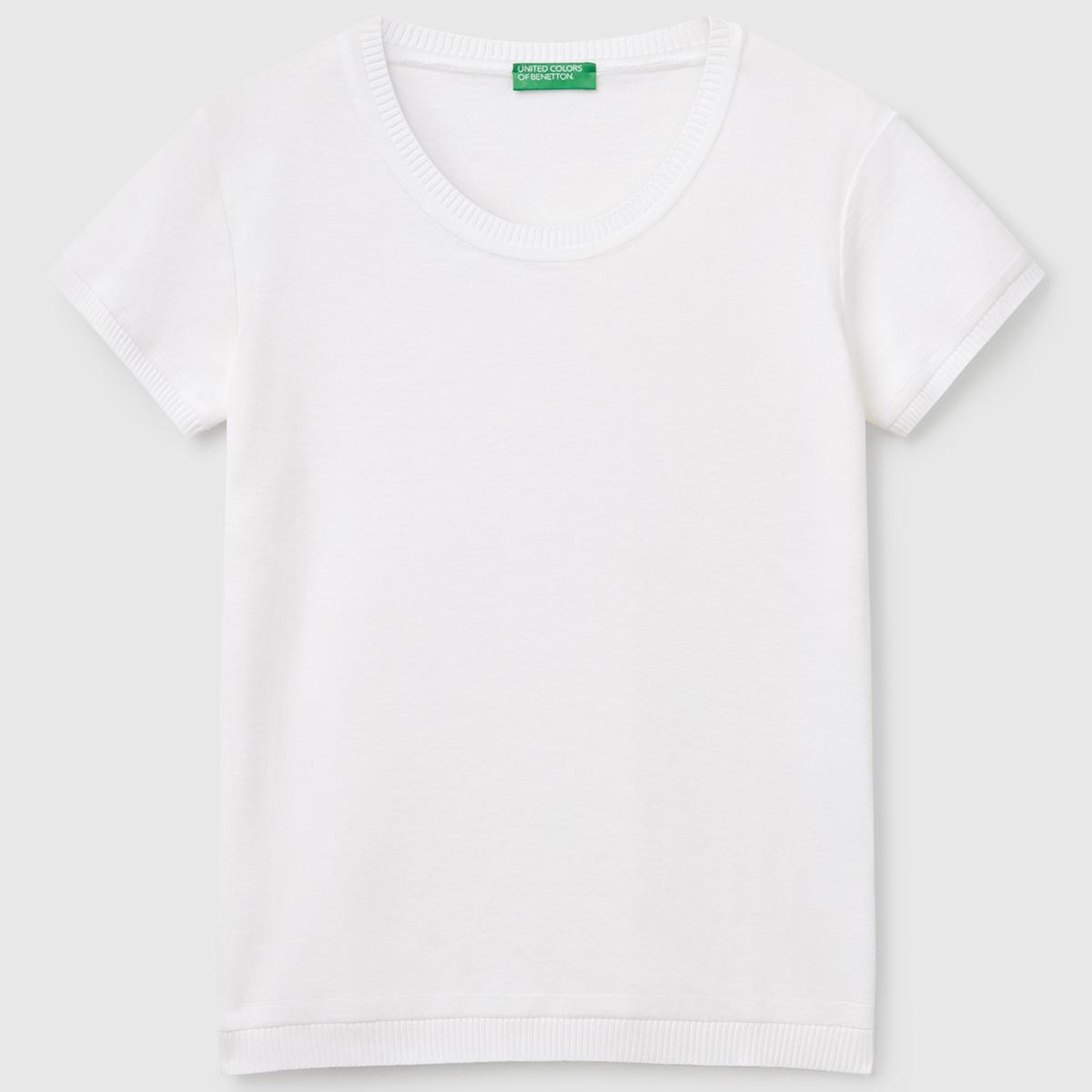 Kadın Beyaz %100 Koton Bisiklet Yaka Kısa Kollu Kazak