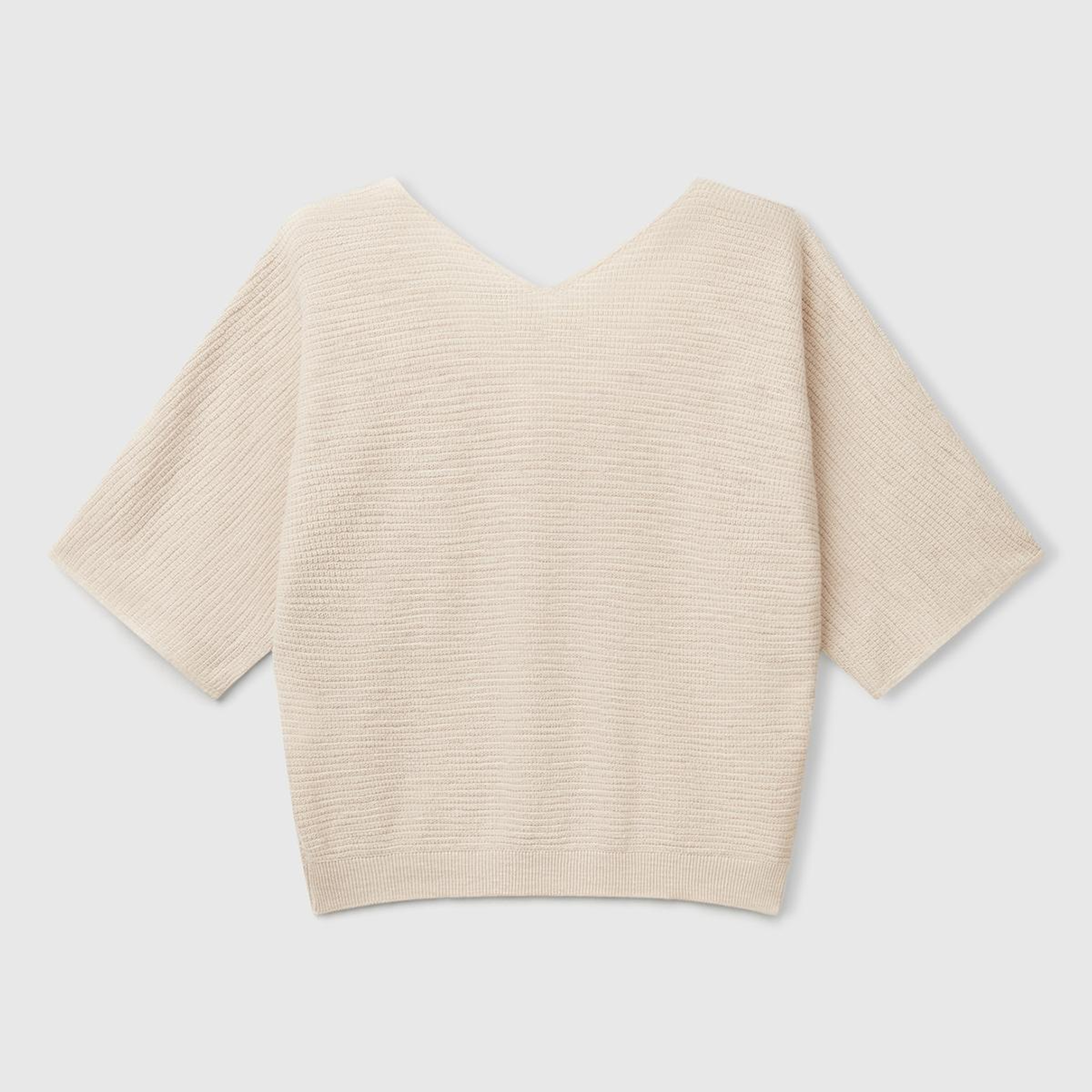 Kadın Taş Rengi Pamuk ve Keten Karışımlı Çizgili Dikişsiz V Yaka Kolsuz Üst