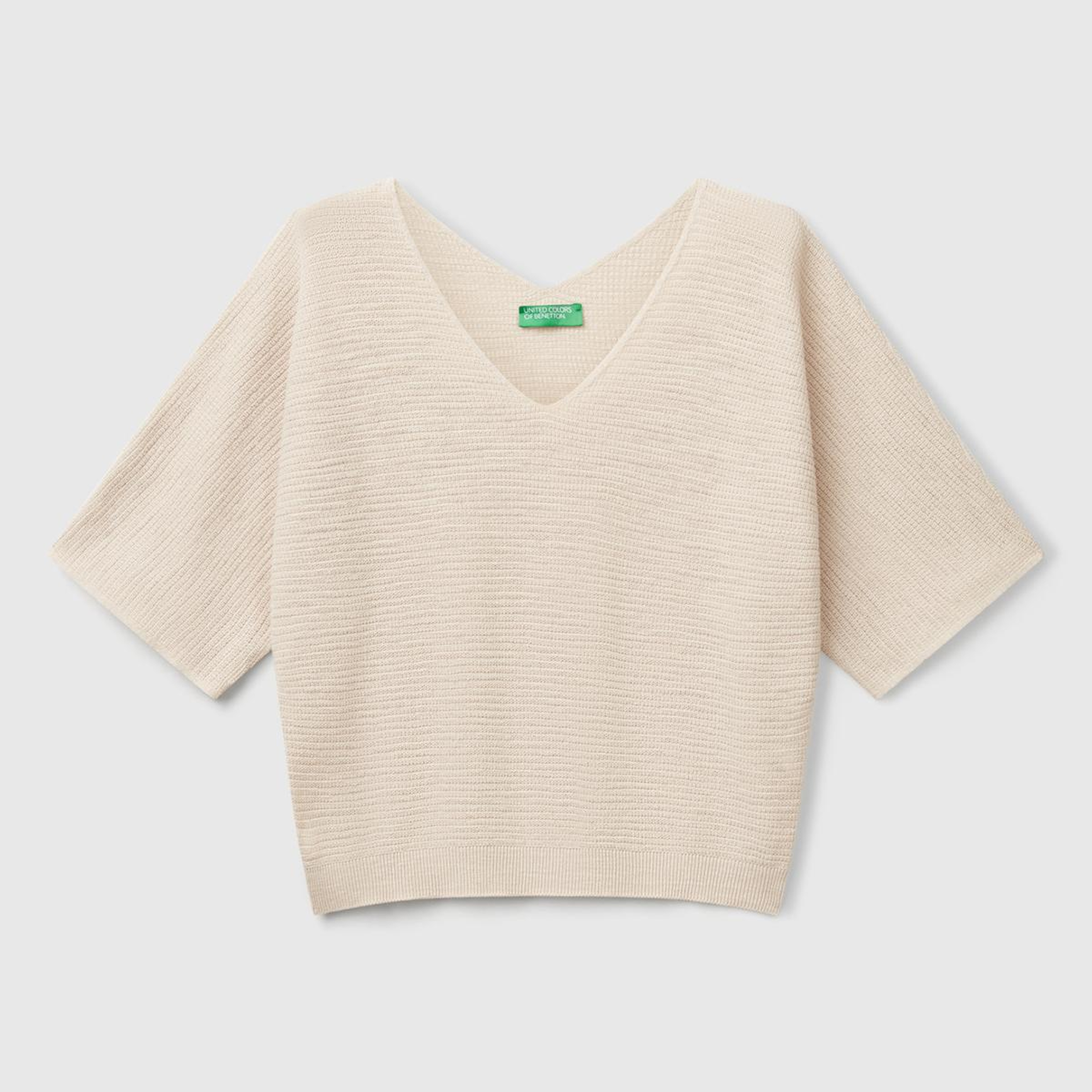 Kadın Taş Rengi Pamuk ve Keten Karışımlı Çizgili Dikişsiz V Yaka Kolsuz Üst