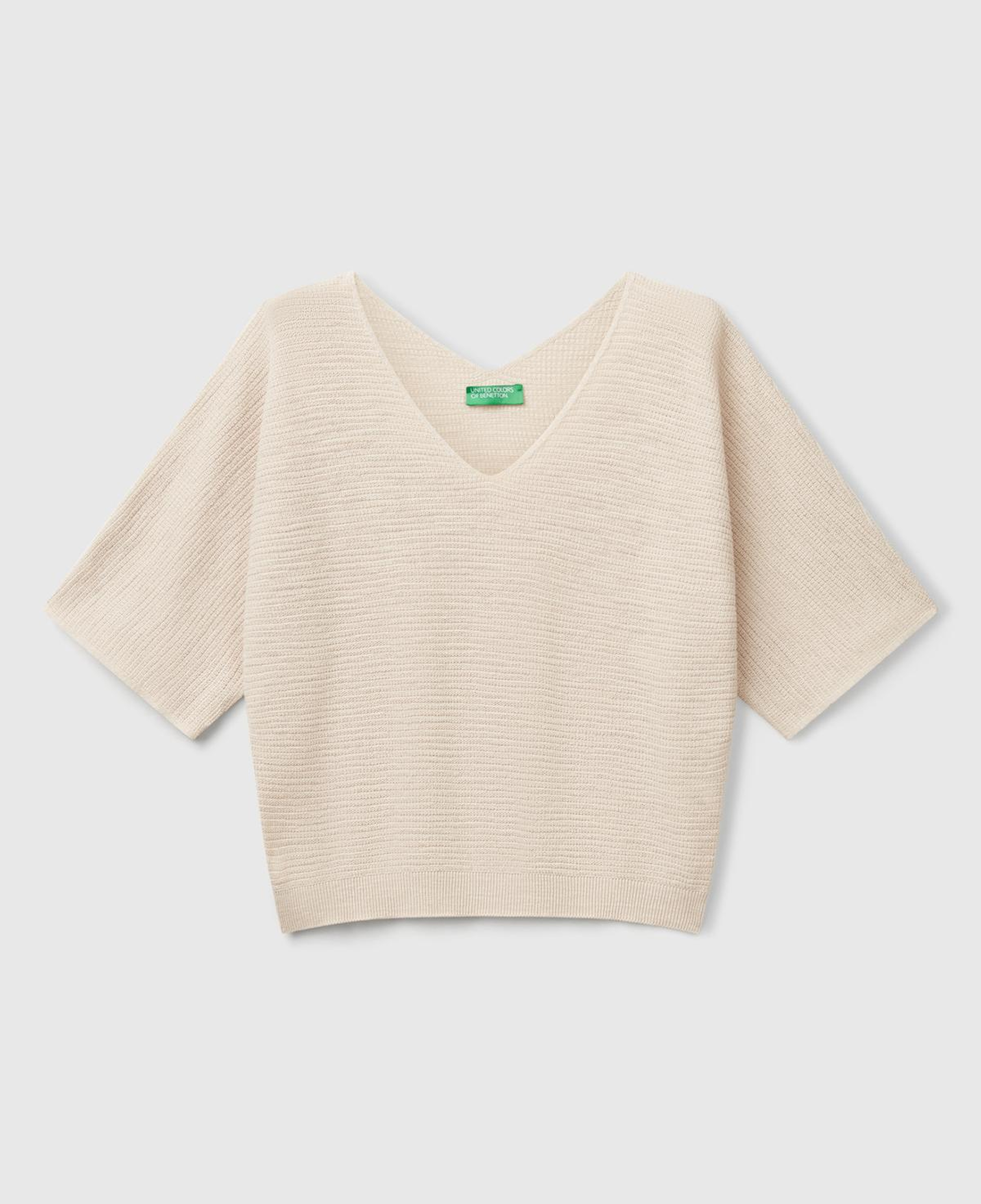 Kadın Taş Rengi Pamuk ve Keten Karışımlı Çizgili Dikişsiz V Yaka Kolsuz Üst