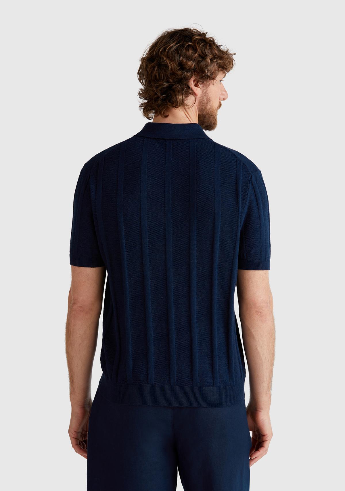 Erkek Lacivert Pamuk Karışımlı Kontrastlı Düğmeli Regular Fit Triko Polo T-Shirt