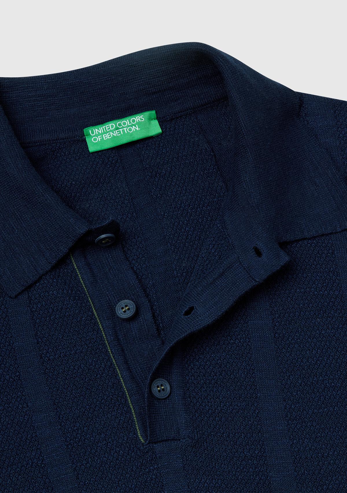 Erkek Lacivert Pamuk Karışımlı Kontrastlı Düğmeli Regular Fit Triko Polo T-Shirt