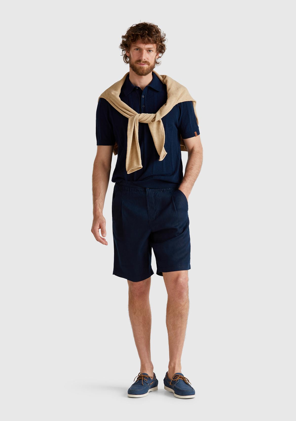 Erkek Lacivert Pamuk Karışımlı Kontrastlı Düğmeli Regular Fit Triko Polo T-Shirt