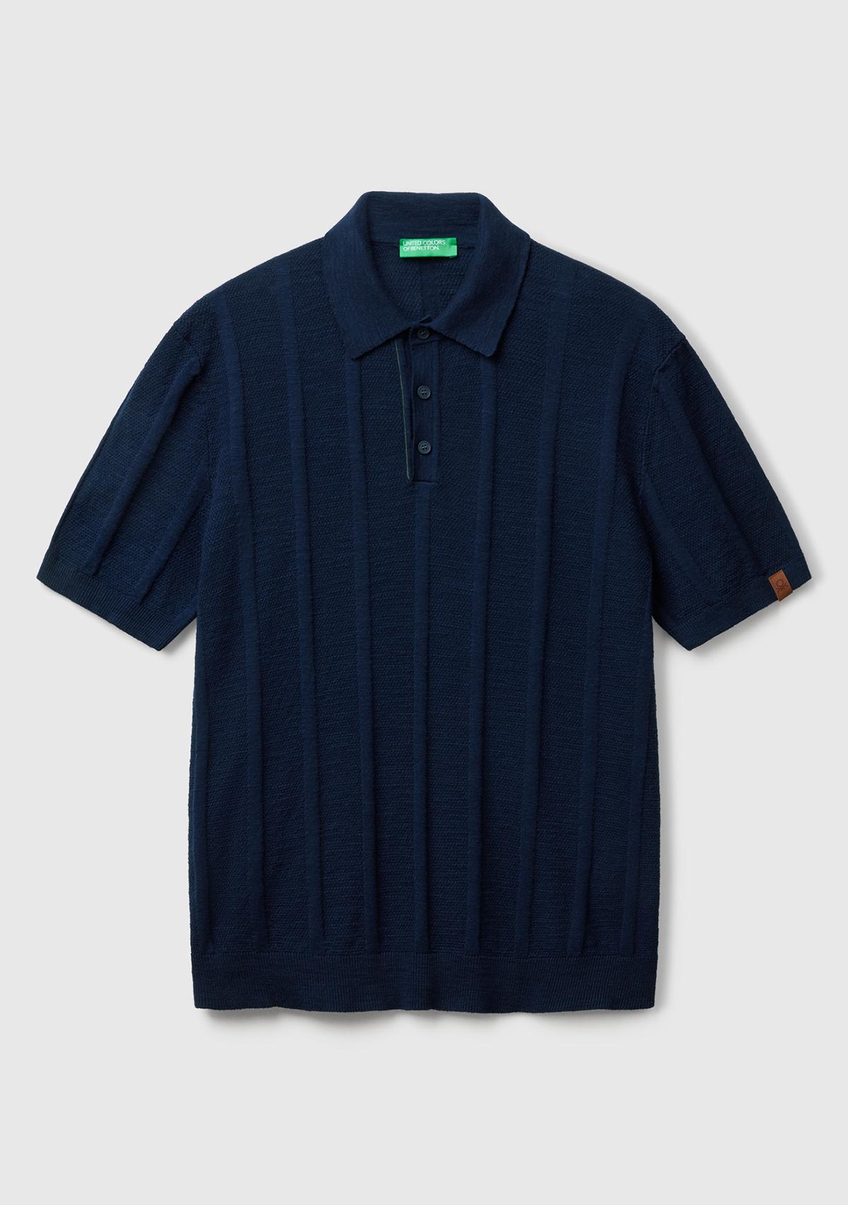 Erkek Lacivert Pamuk Karışımlı Kontrastlı Düğmeli Regular Fit Triko Polo T-Shirt