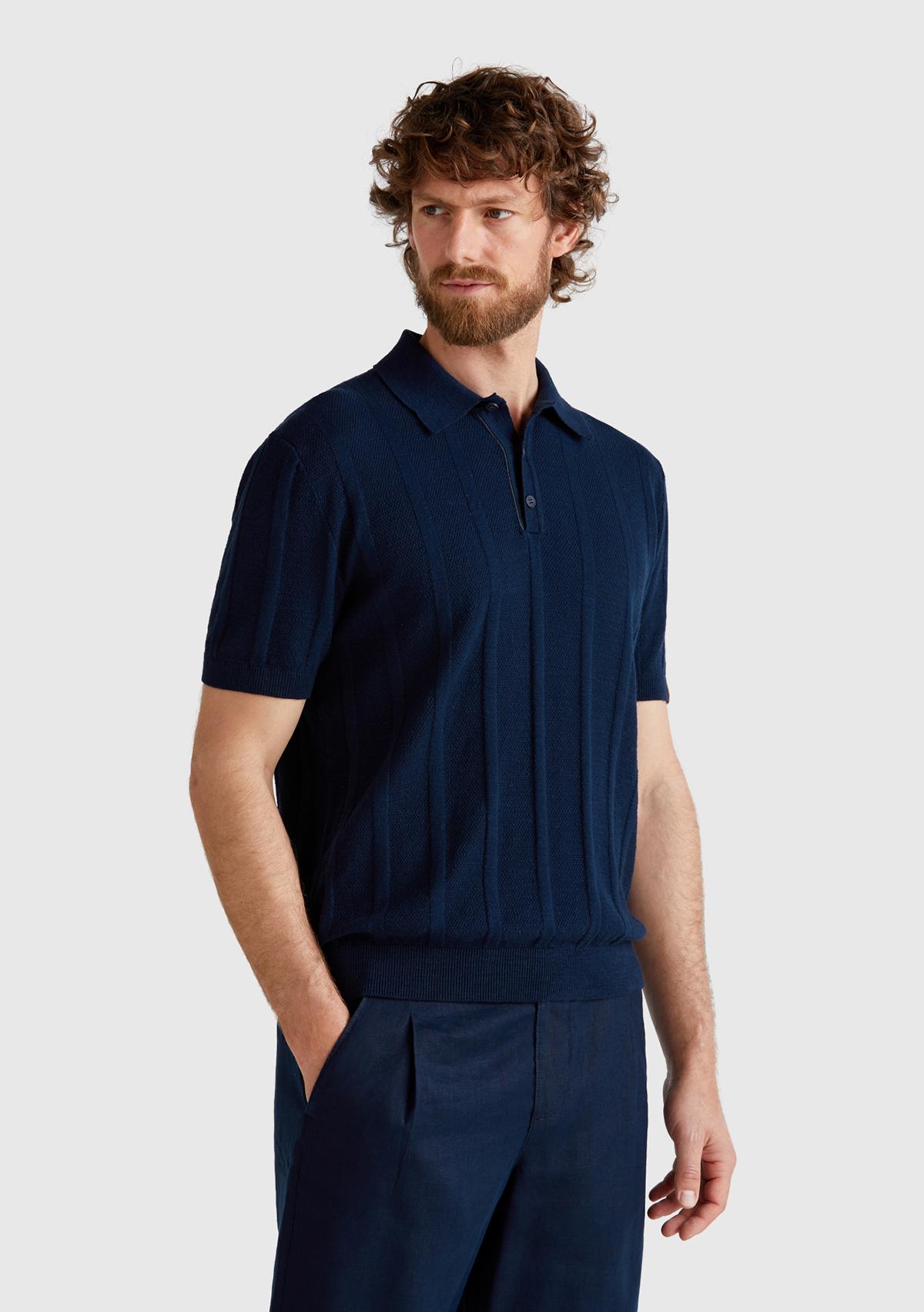 Erkek Lacivert Pamuk Karışımlı Kontrastlı Düğmeli Regular Fit Triko Polo T-Shirt