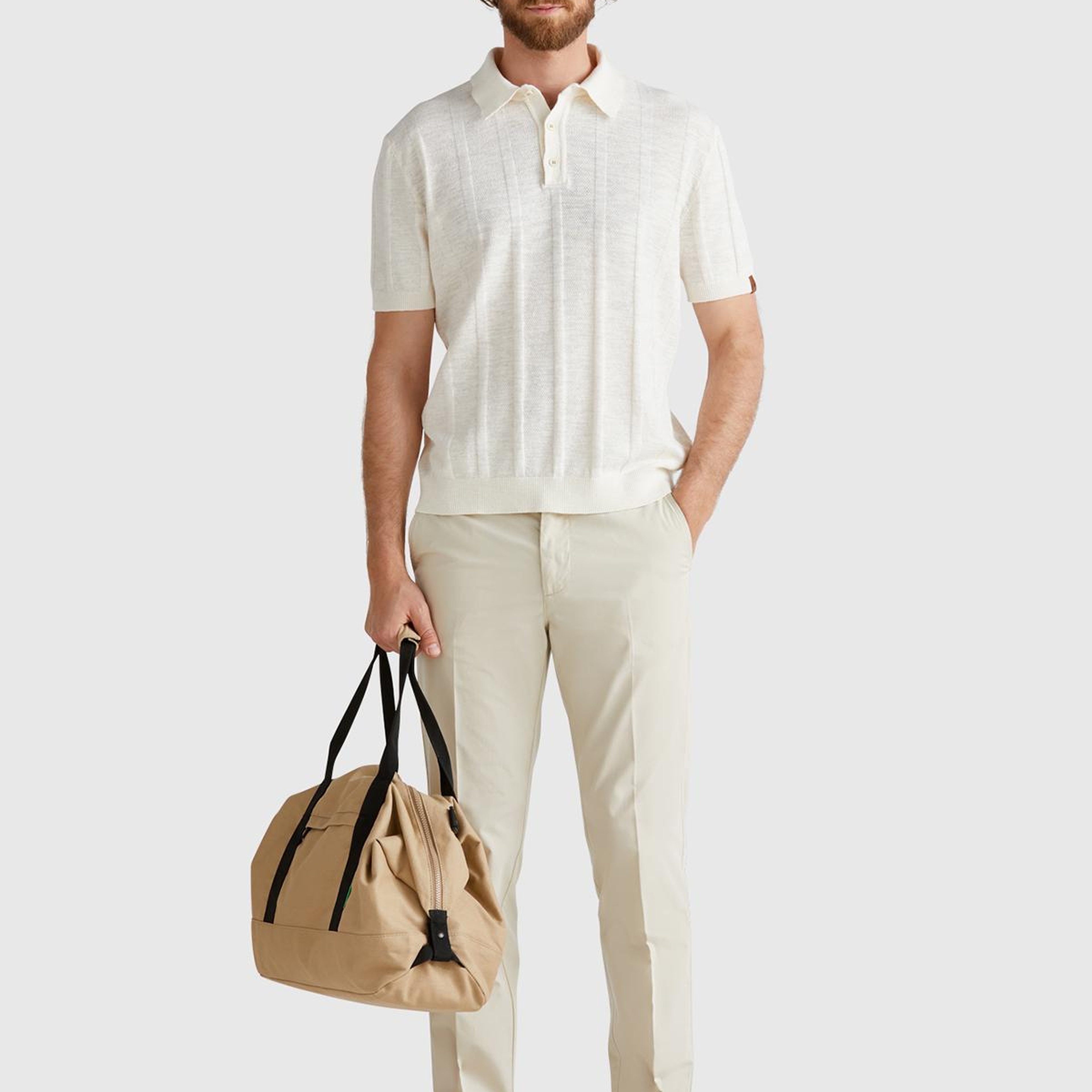 Erkek Krem Pamuk Karışımlı Kontrastlı Düğmeli Regular Fit Triko Polo T-Shirt