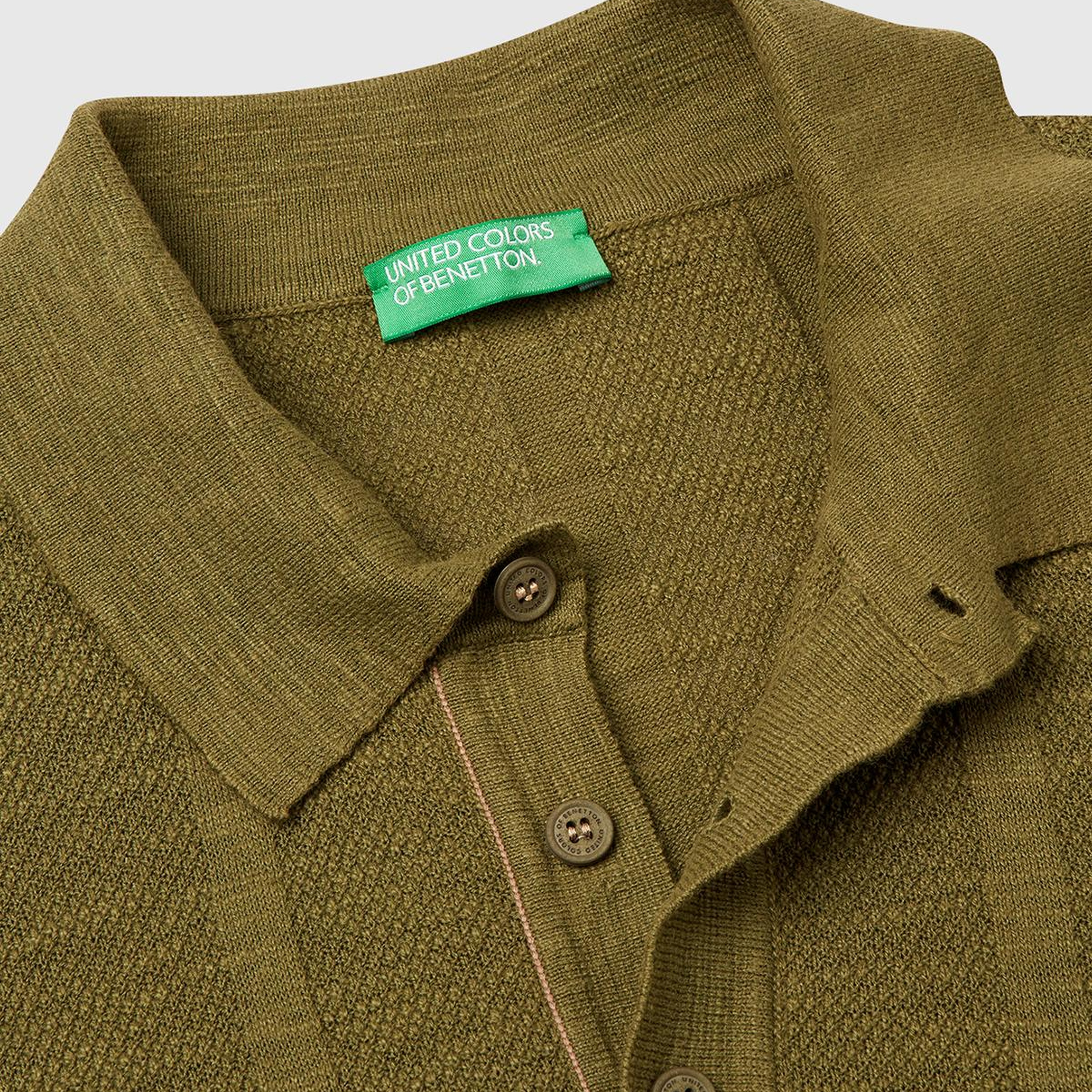 Erkek Haki Pamuk Karışımlı Kontrastlı Düğmeli Regular Fit Triko Polo T-Shirt