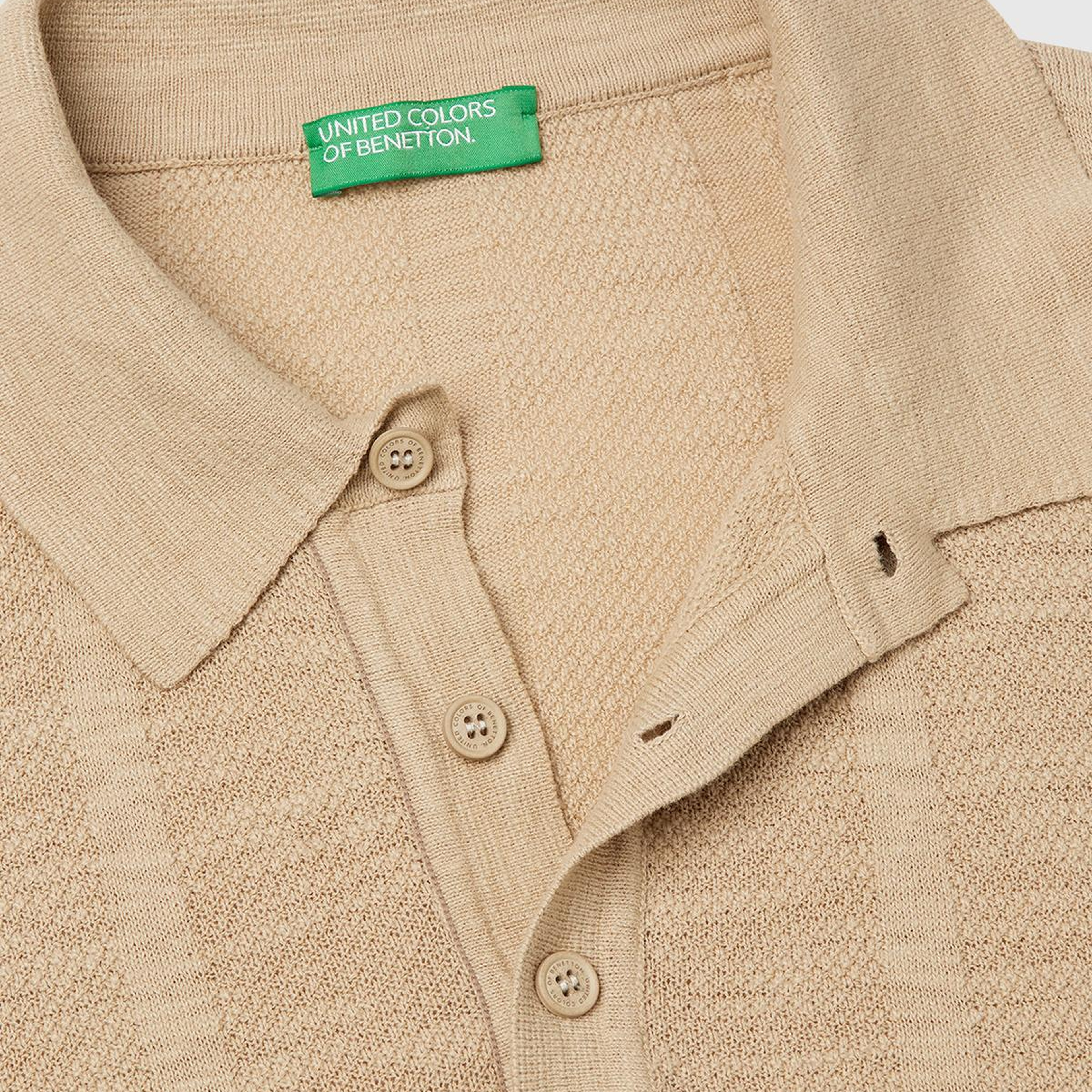 Erkek Bej Pamuk Karışımlı Kontrastlı Düğmeli Regular Fit Triko Polo T-Shirt