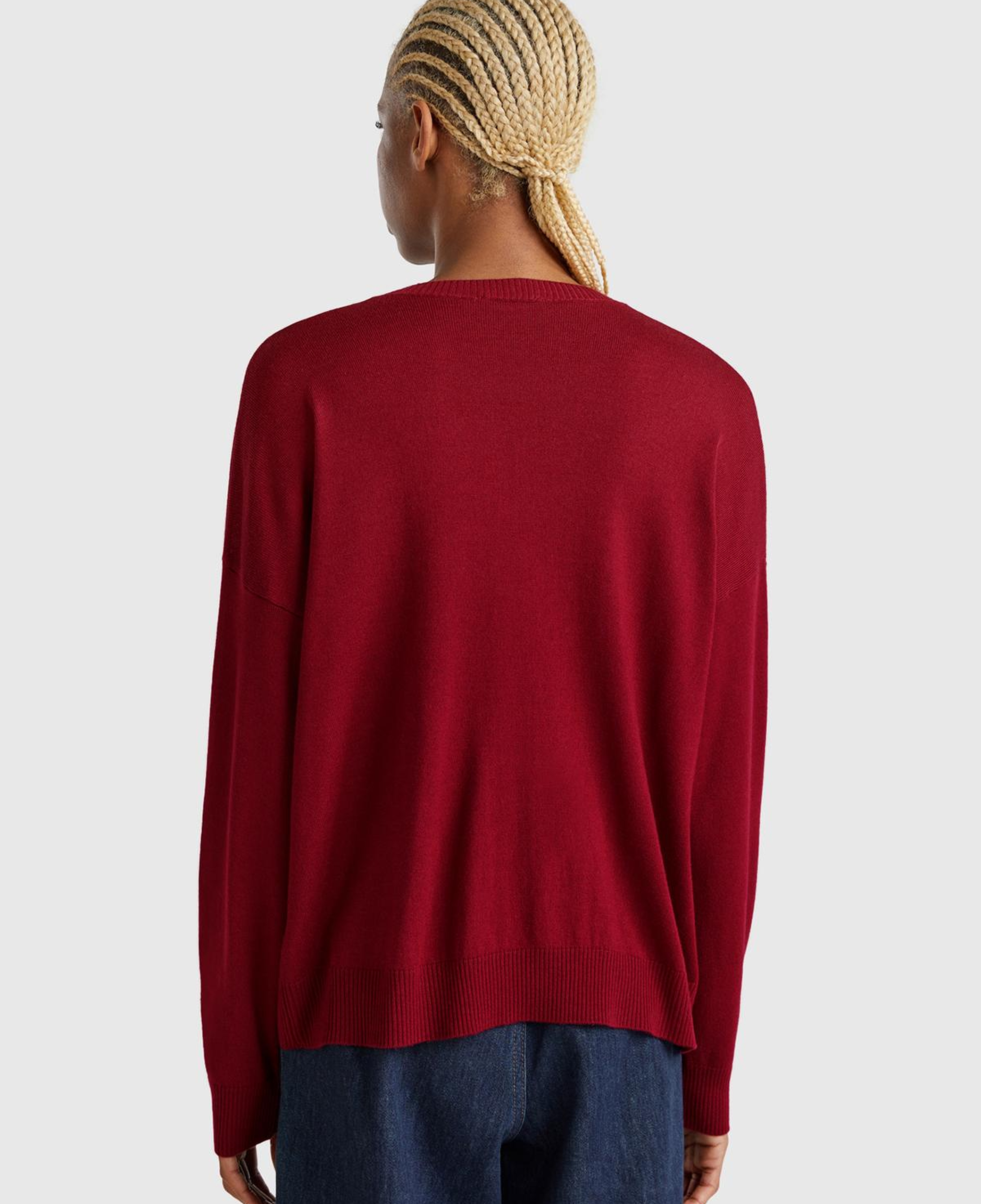 Kadın Bordo Viskoz Karışımlı Çiçek Desenli Kazak