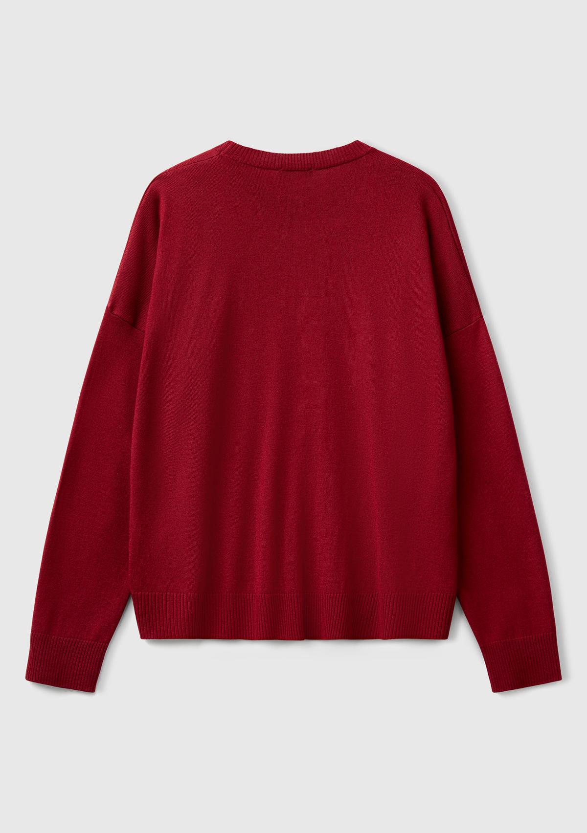 Kadın Bordo Viskoz Karışımlı Çiçek Desenli Kazak