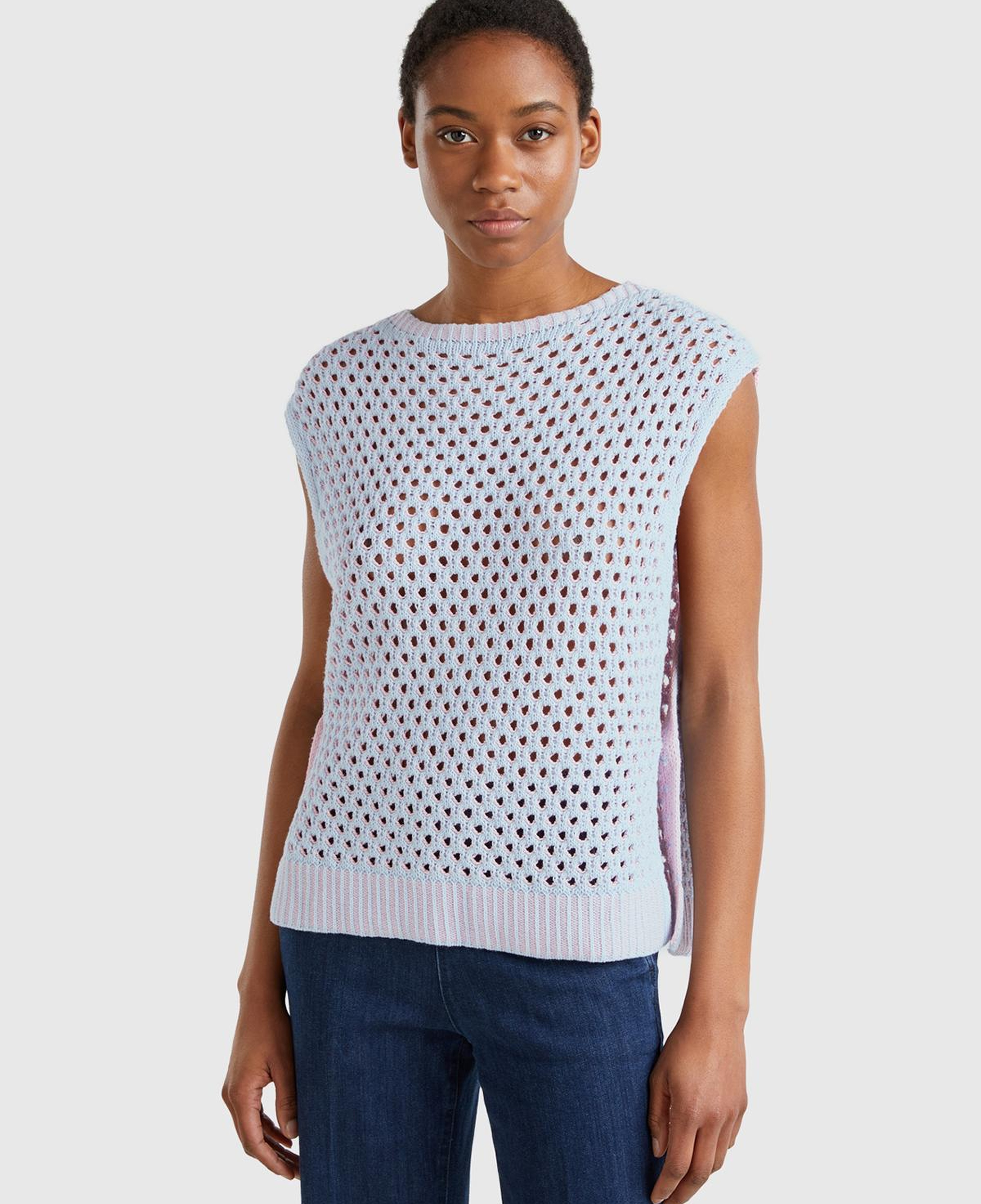 Kadın Açık Mavi Pamuk Karışımlı Kontrast Yanları Düğmeli Relax Fit Süveter