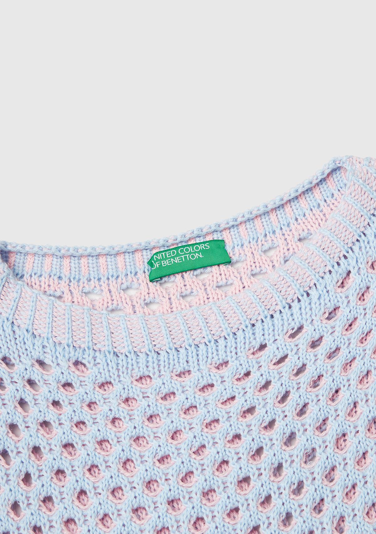 Kadın Açık Mavi Pamuk Karışımlı Kontrast Yanları Düğmeli Relax Fit Süveter